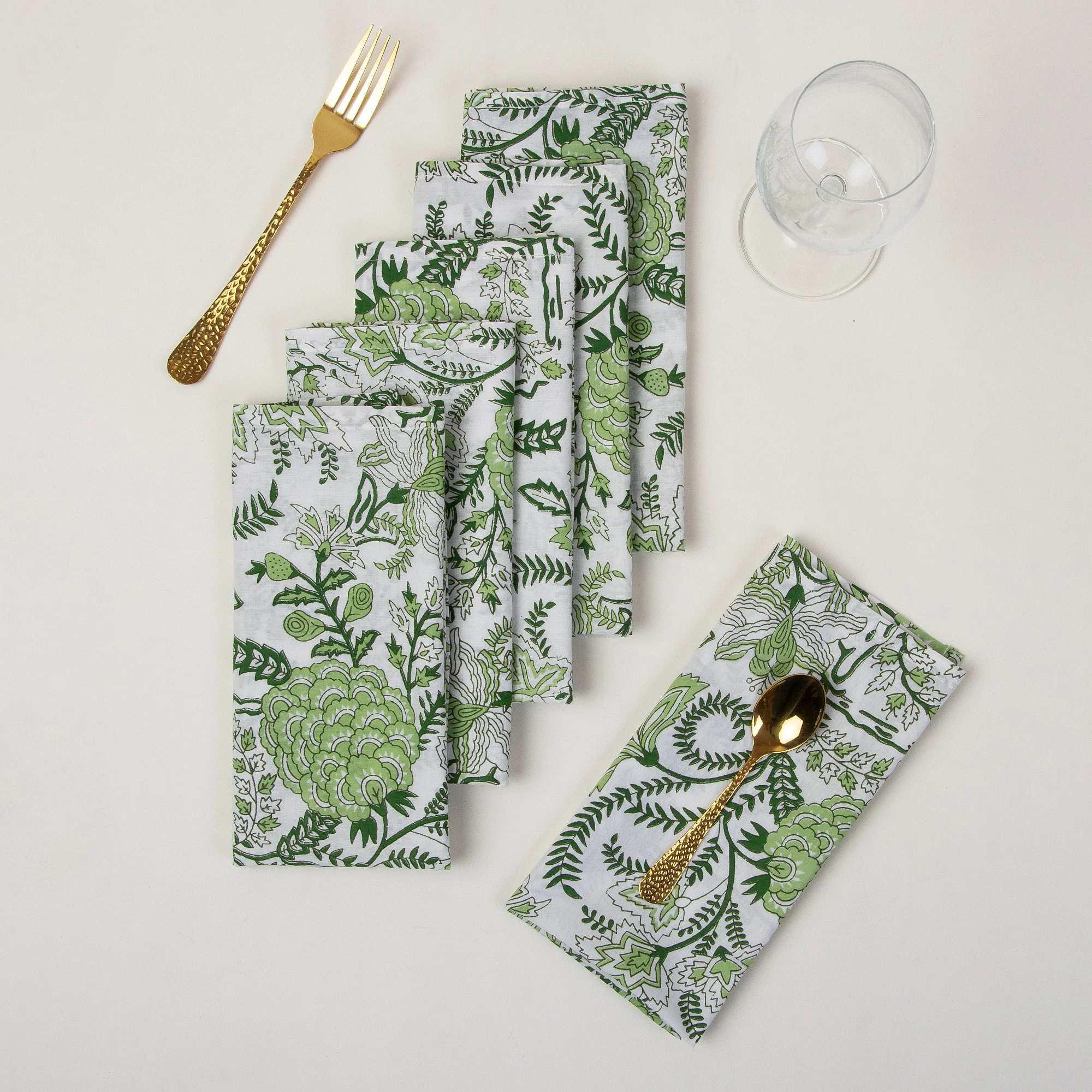 Indian Floral Hand Blocked Cotton Napkin - Image 4