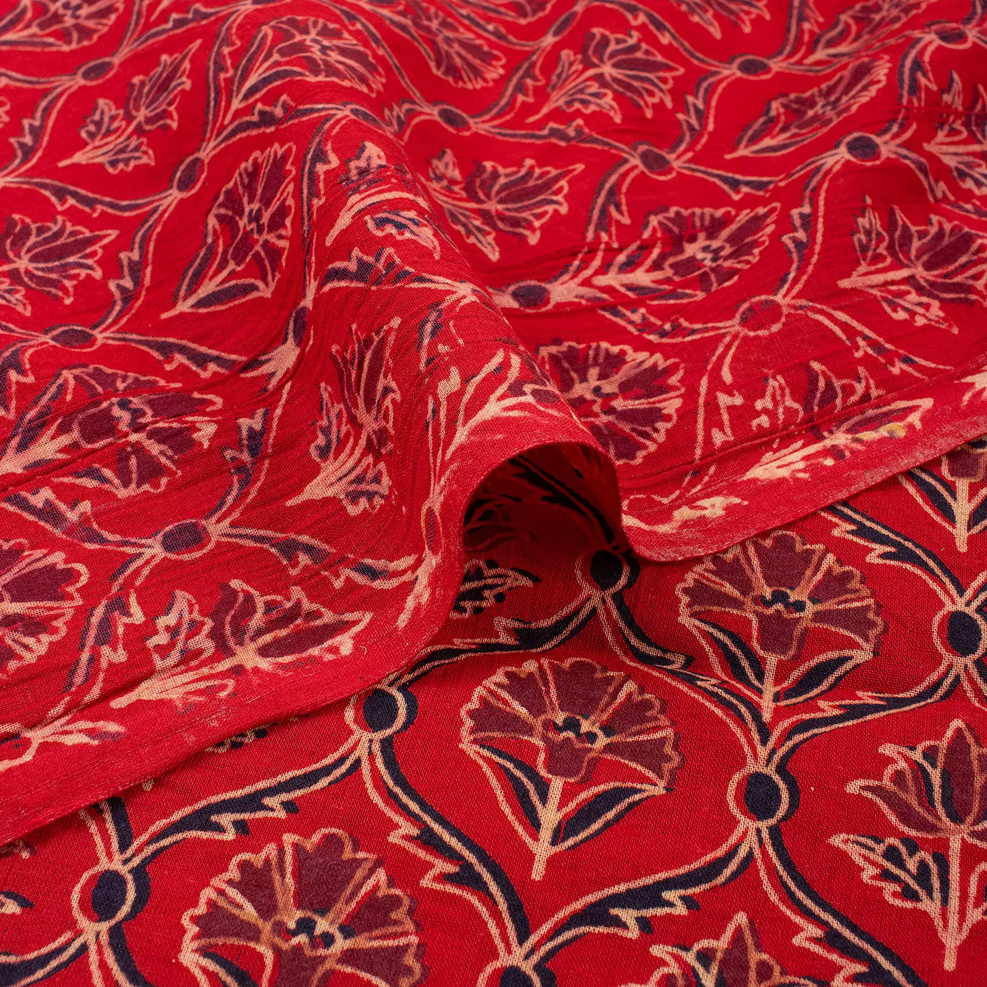 Indian Hand Block Ajrakh Floral Printed Fabric - Image 3