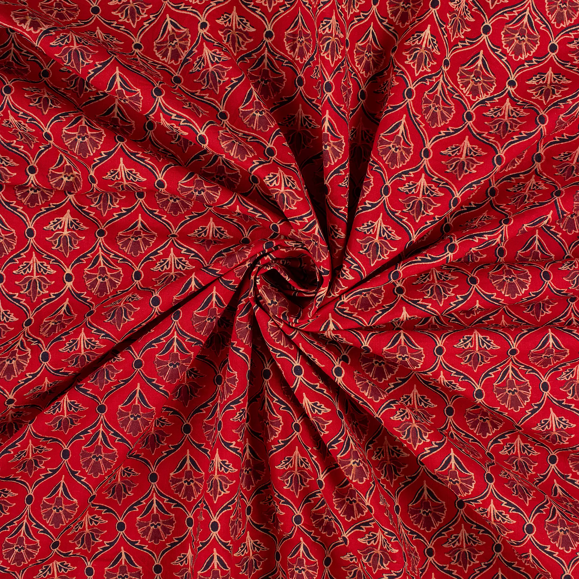 Indian Hand Block Ajrakh Floral Printed Fabric - Image 6