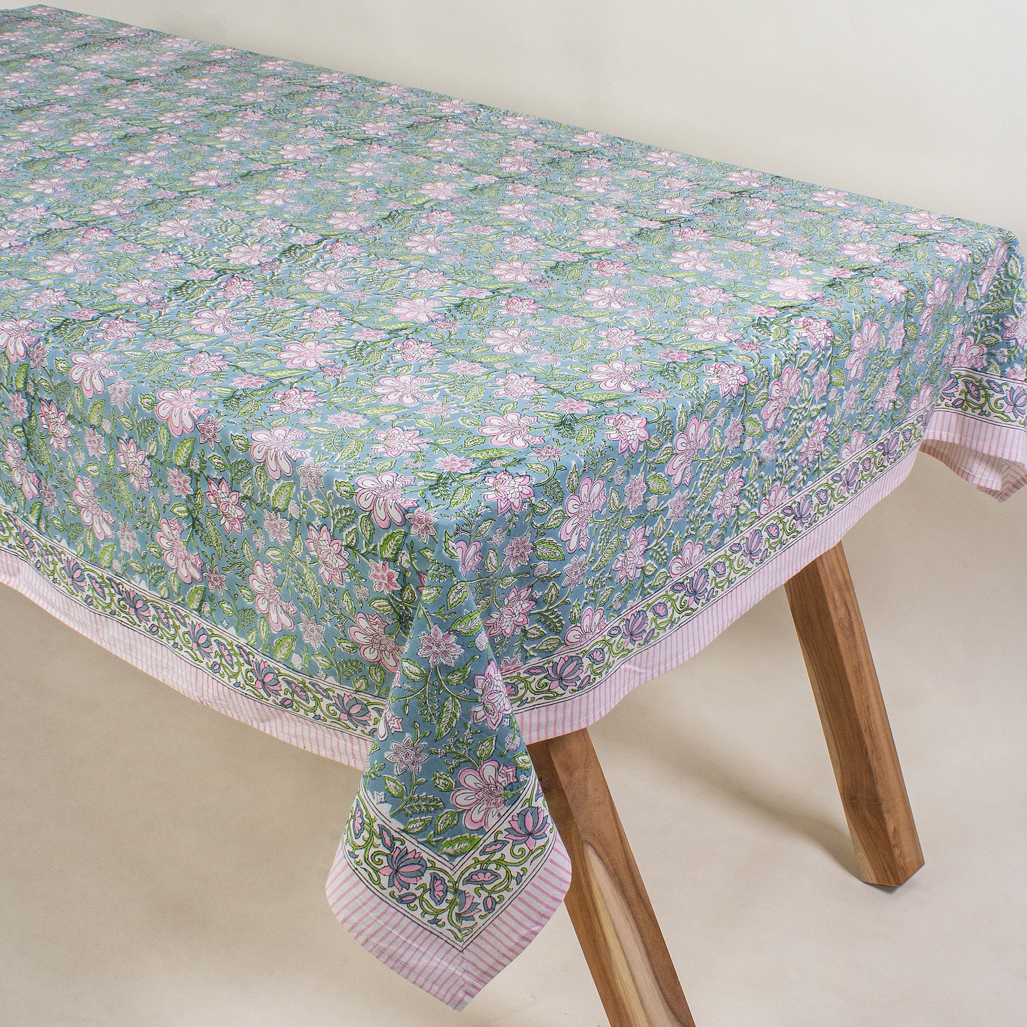 Indian Hand Block Print Floral Table Cloth Covers For Outdoor Parties - Image 3