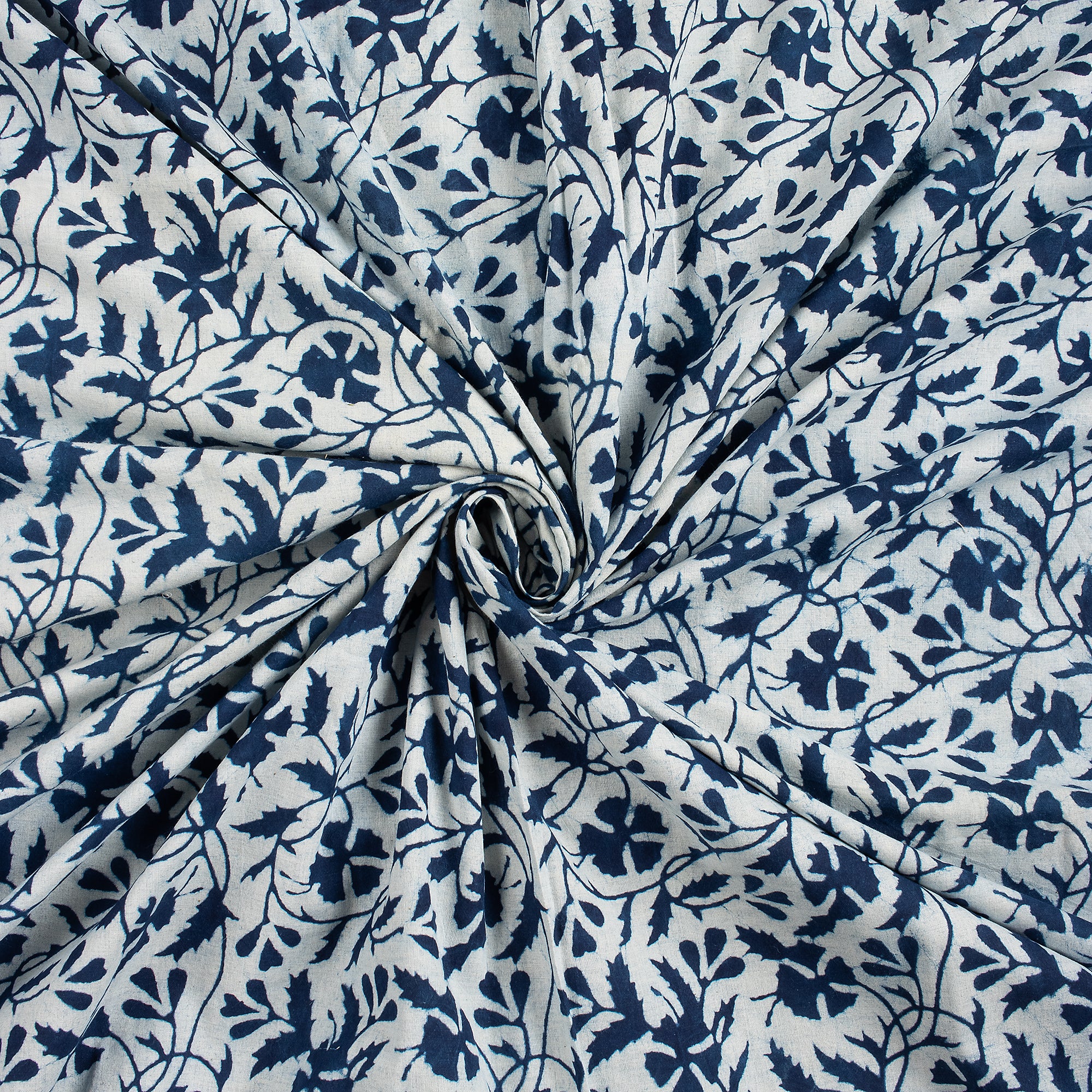 Indian Hand Block Printed Cotton Indigo Running Fabric - Image 3