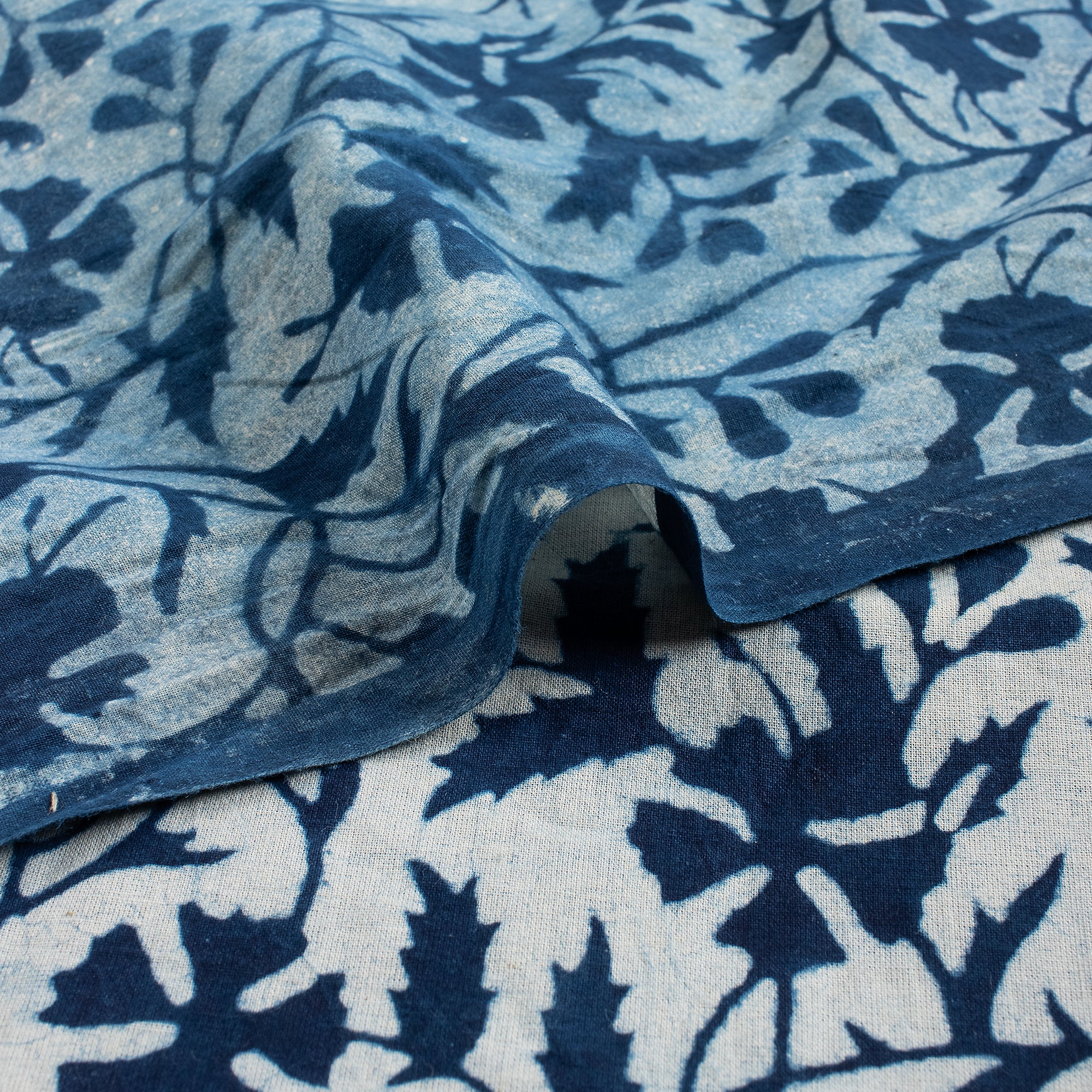 Indian Hand Block Printed Cotton Indigo Running Fabric - Image 5