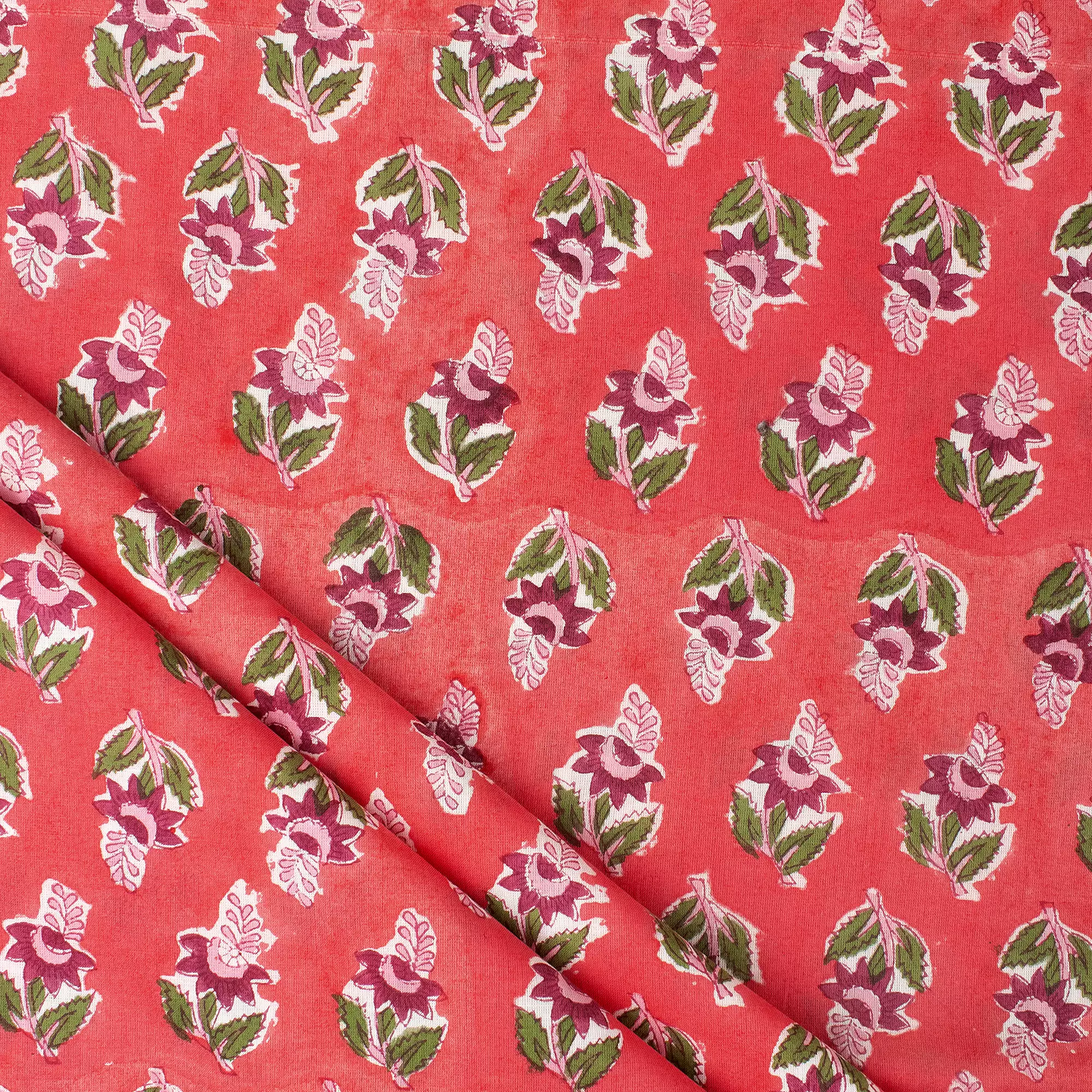 Indian Hand Block Printed Floral Cotton Fabric