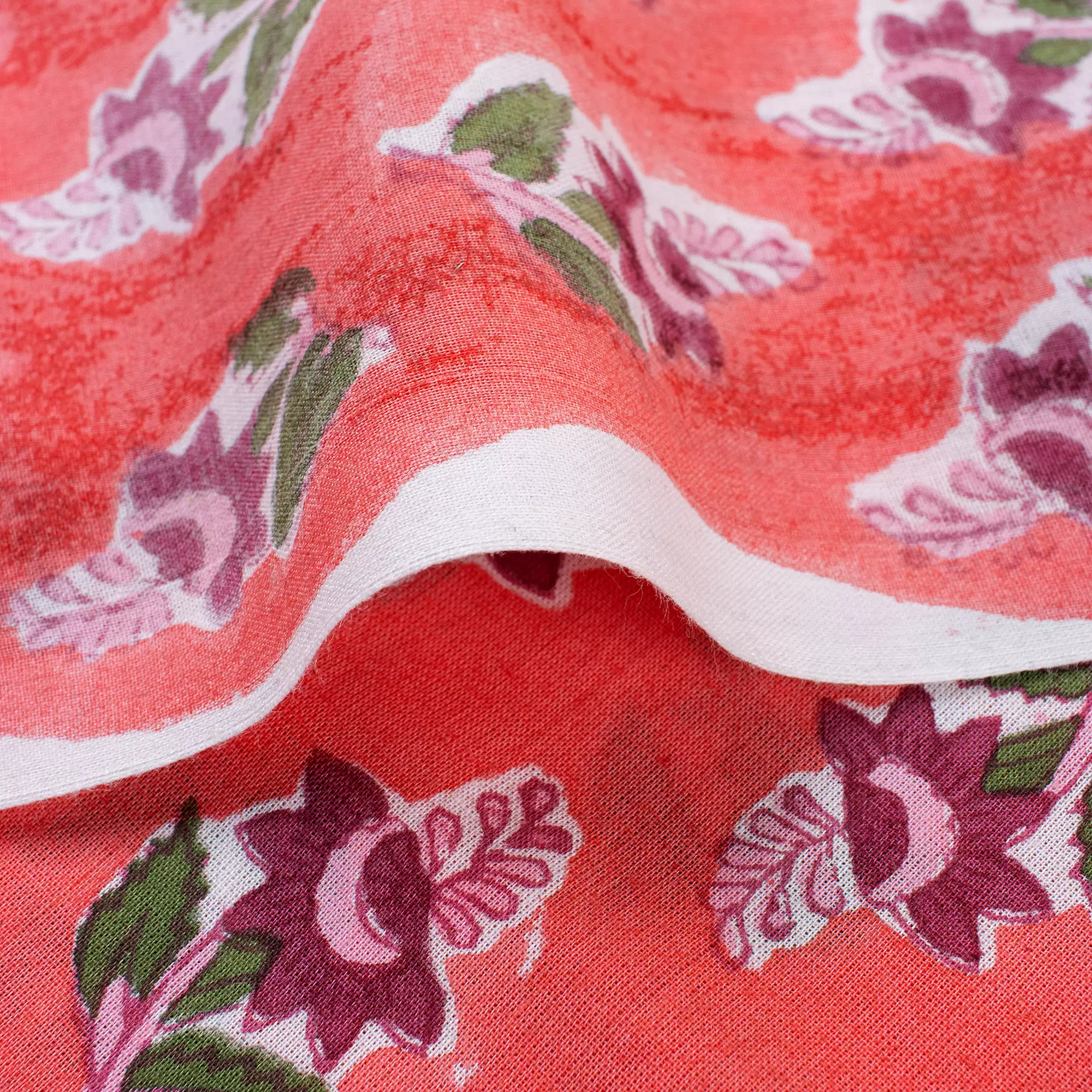 Indian Hand Block Printed Floral Cotton Fabric - Image 2