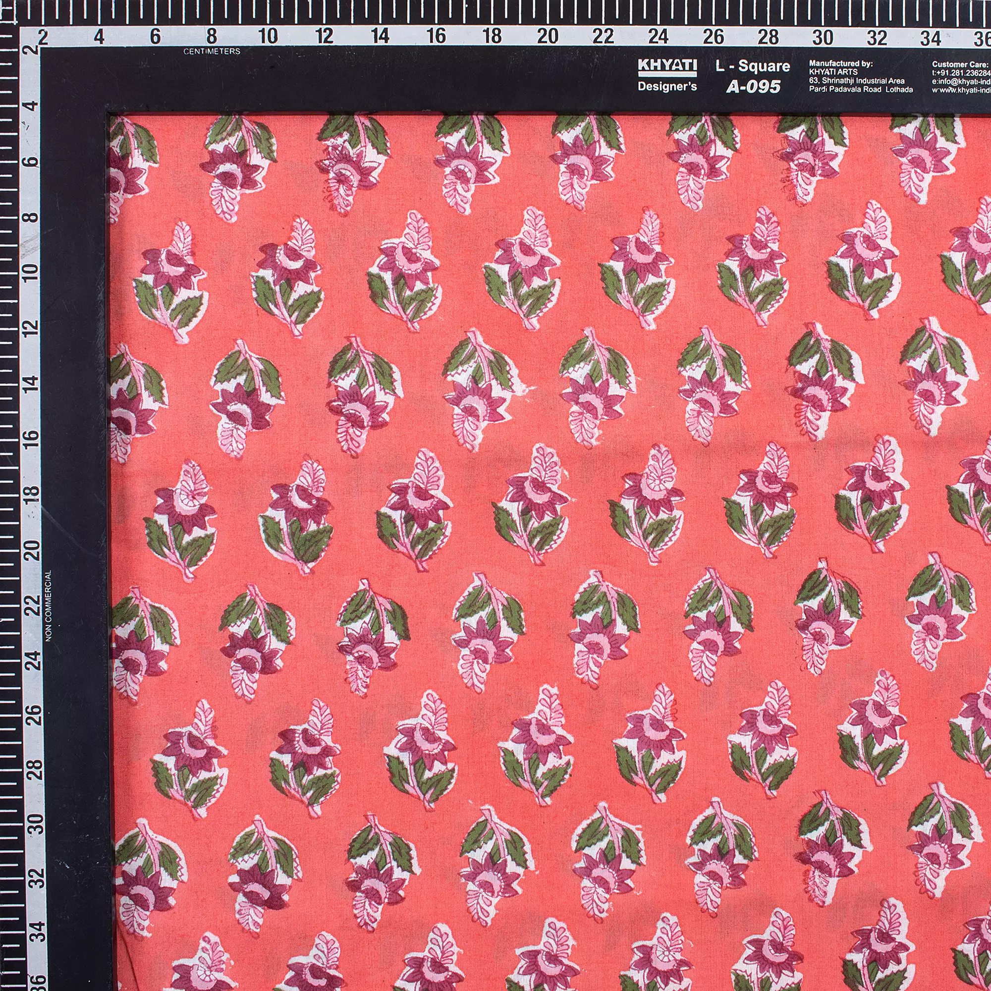 Indian Hand Block Printed Floral Cotton Fabric - Image 3
