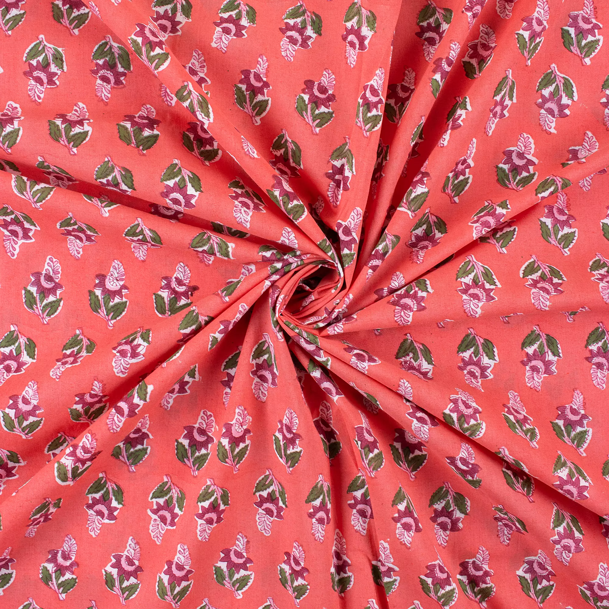 Indian Hand Block Printed Floral Cotton Fabric - Image 4