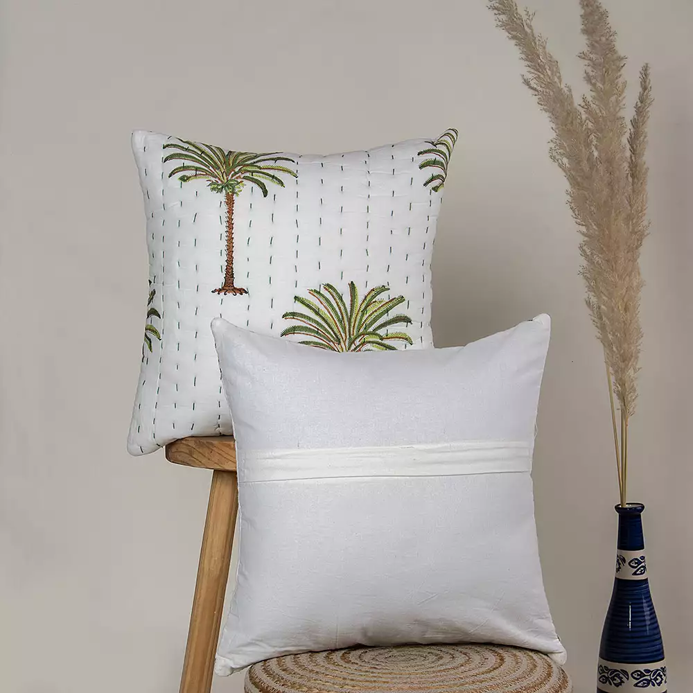 Indian Hand Block Printed Kantha Quilted Cushion Covers - Image 3