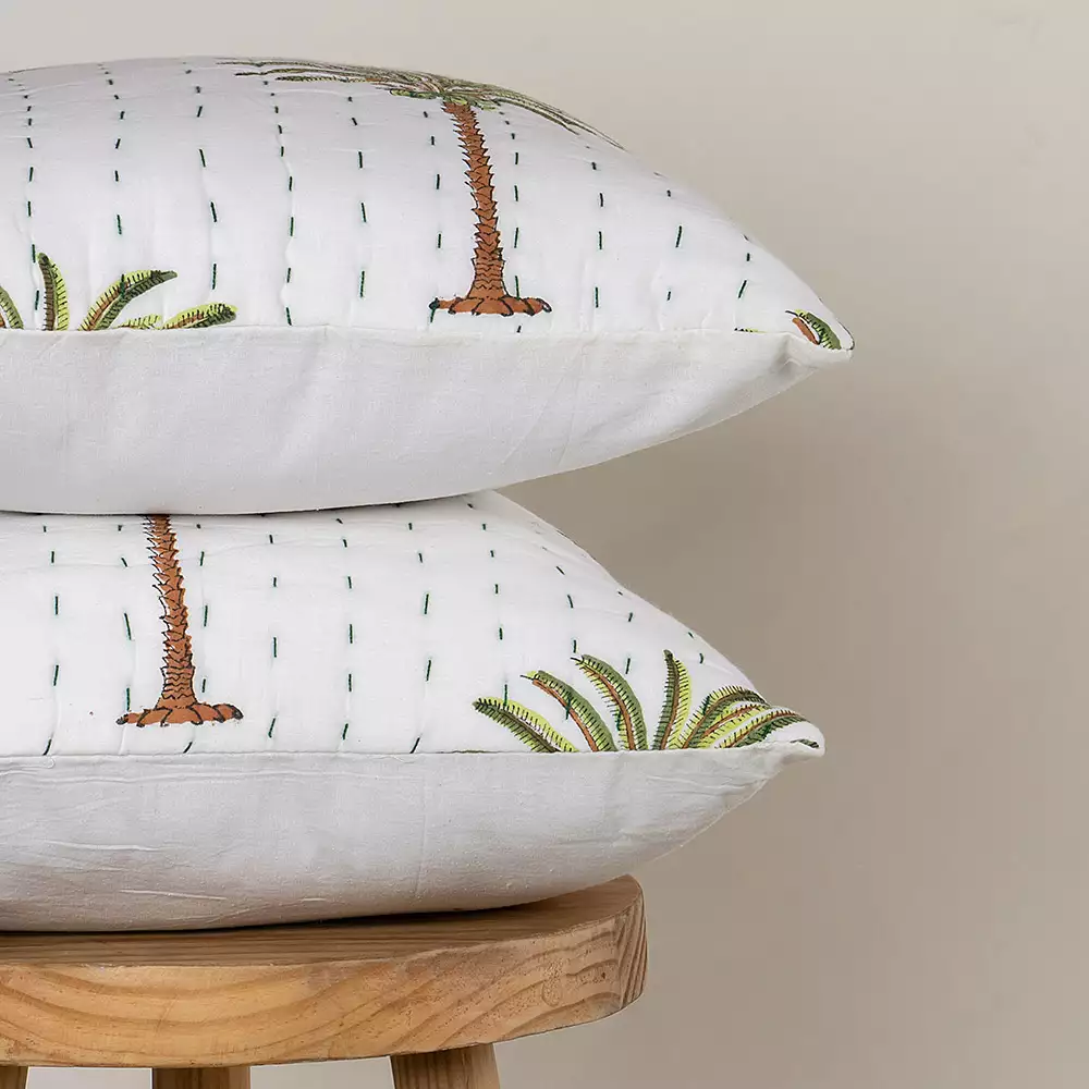 Indian Hand Block Printed Kantha Quilted Cushion Covers - Image 4