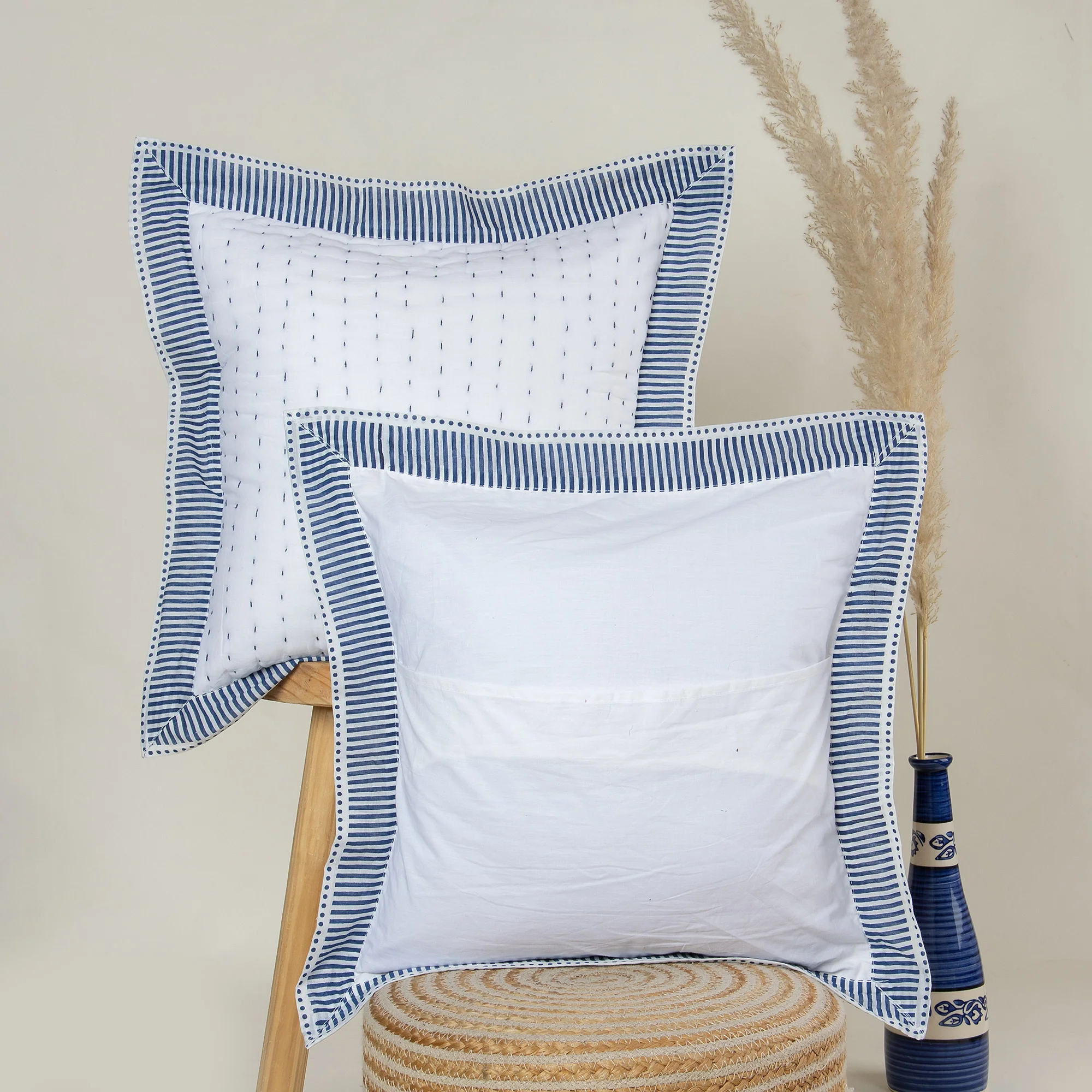 Indian Hand Stitched Kantha Quilted Cushion Cover - Image 3