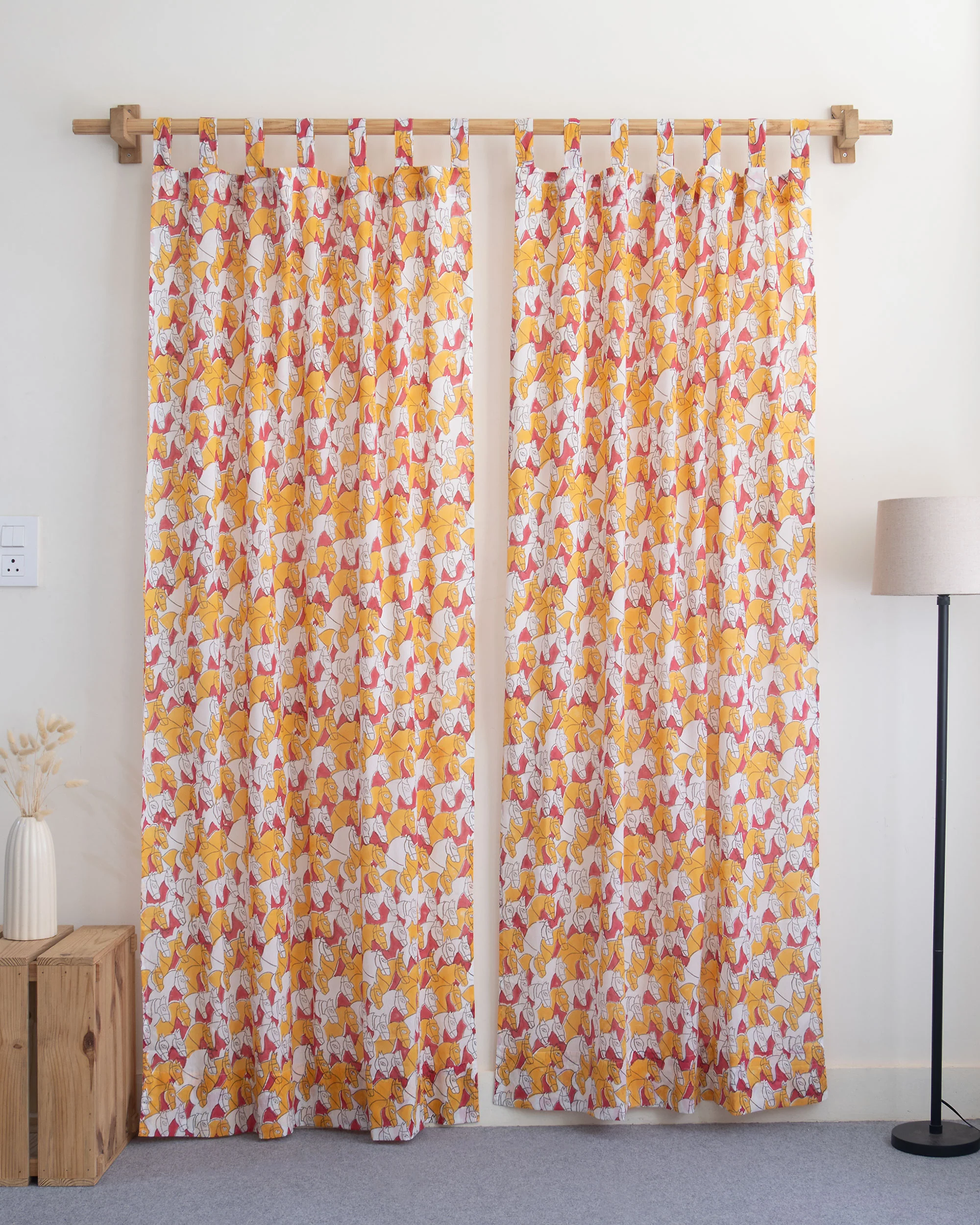 Horse Block Printed Cotton Curtains - Image 2