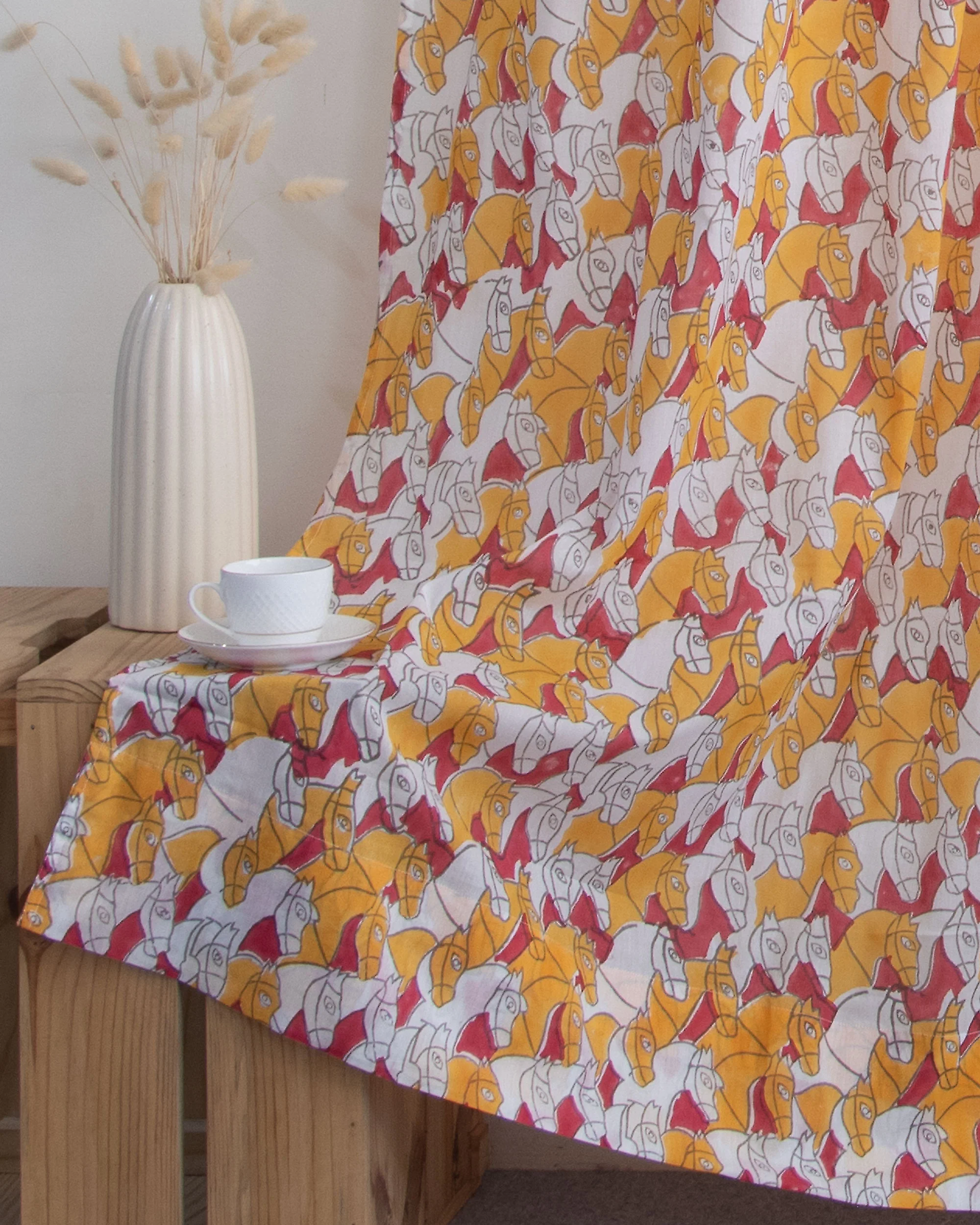 Horse Block Printed Cotton Curtains - Image 4