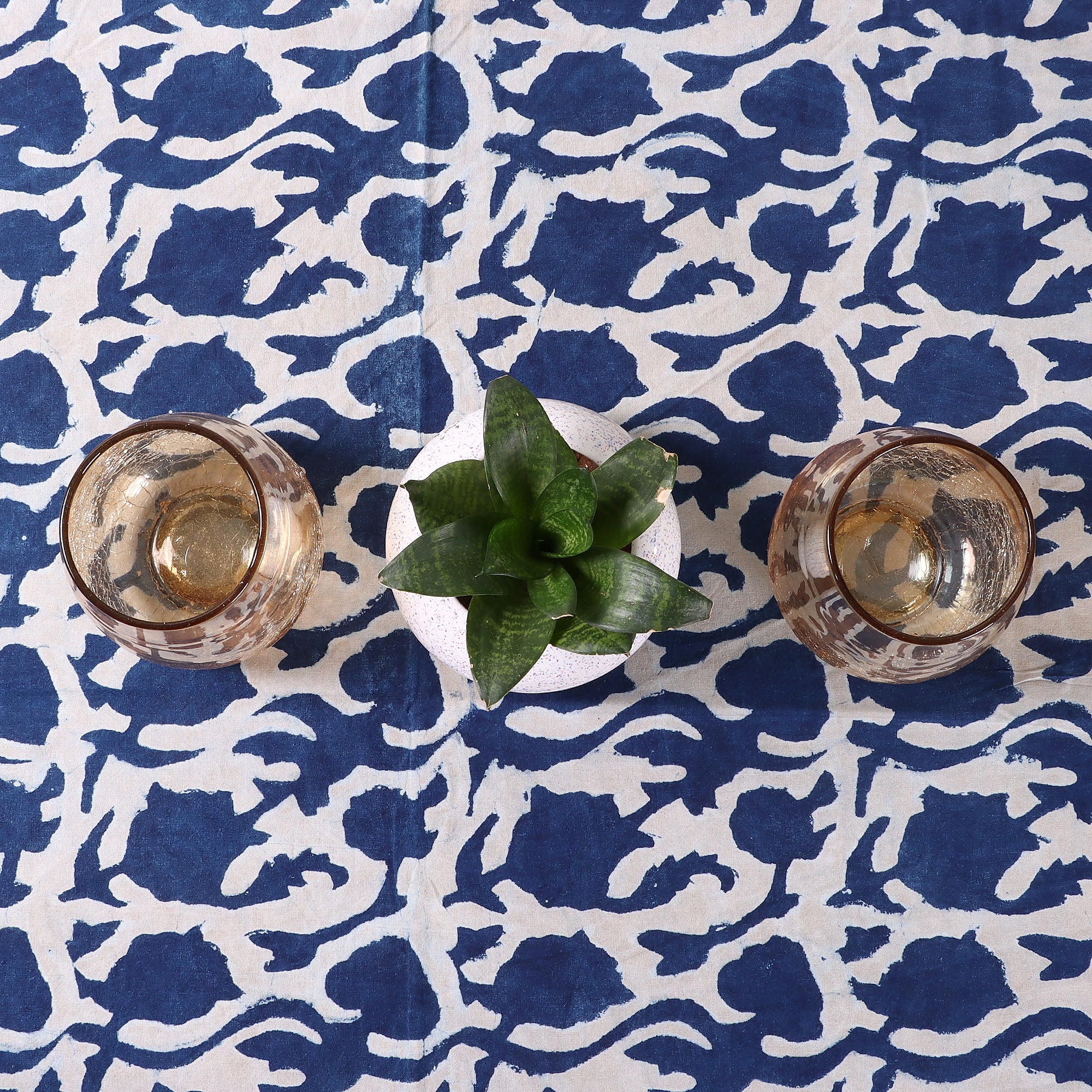 Indian Indigo Blue Hand Block Printed Cotton Dining Table Cover - Image 2