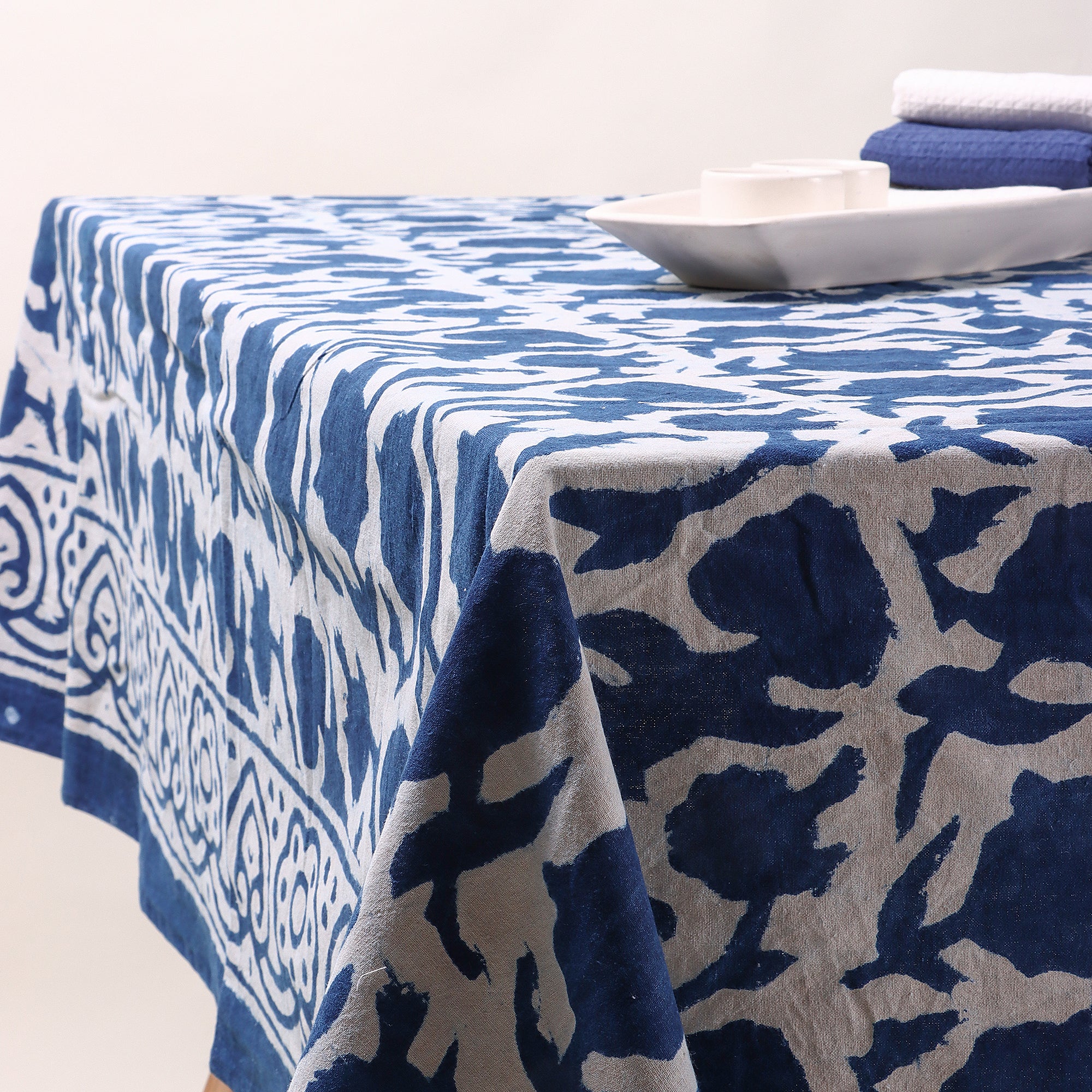 Indian Indigo Blue Hand Block Printed Cotton Dining Table Cover - Image 4