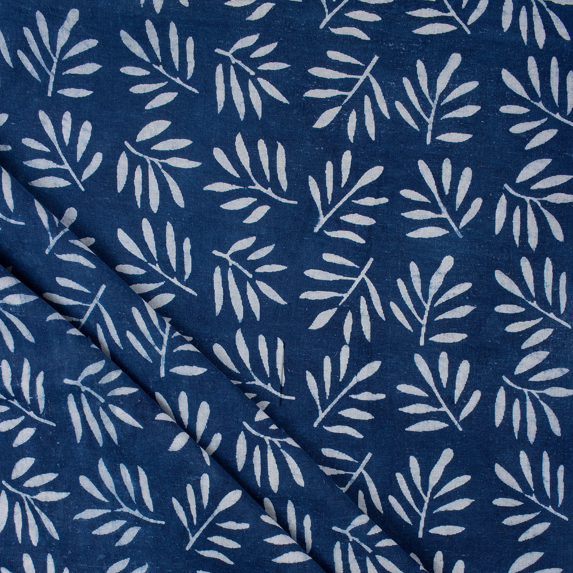 Indian Leaf Block Print Indigo Blue Fabric