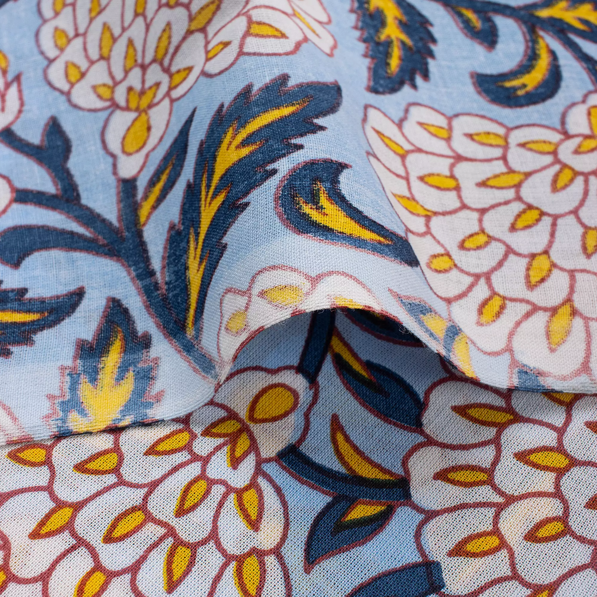 Indian Orange Floral Hand Block Printed Fabric