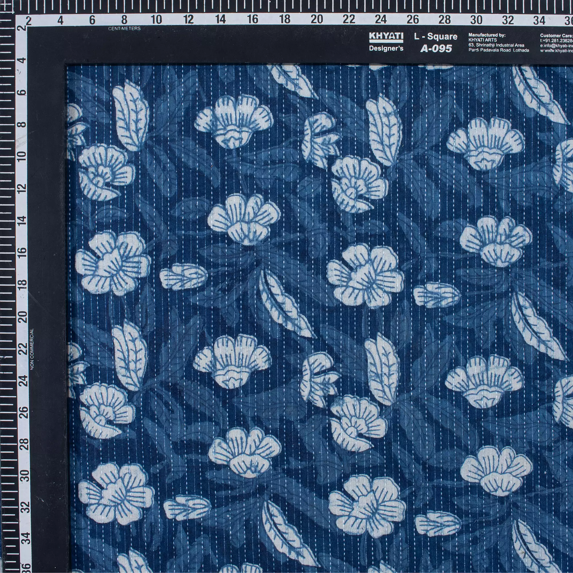 Indian Block Printed Indigo Organic Natural Cotton Kantha Fabric - Image 3