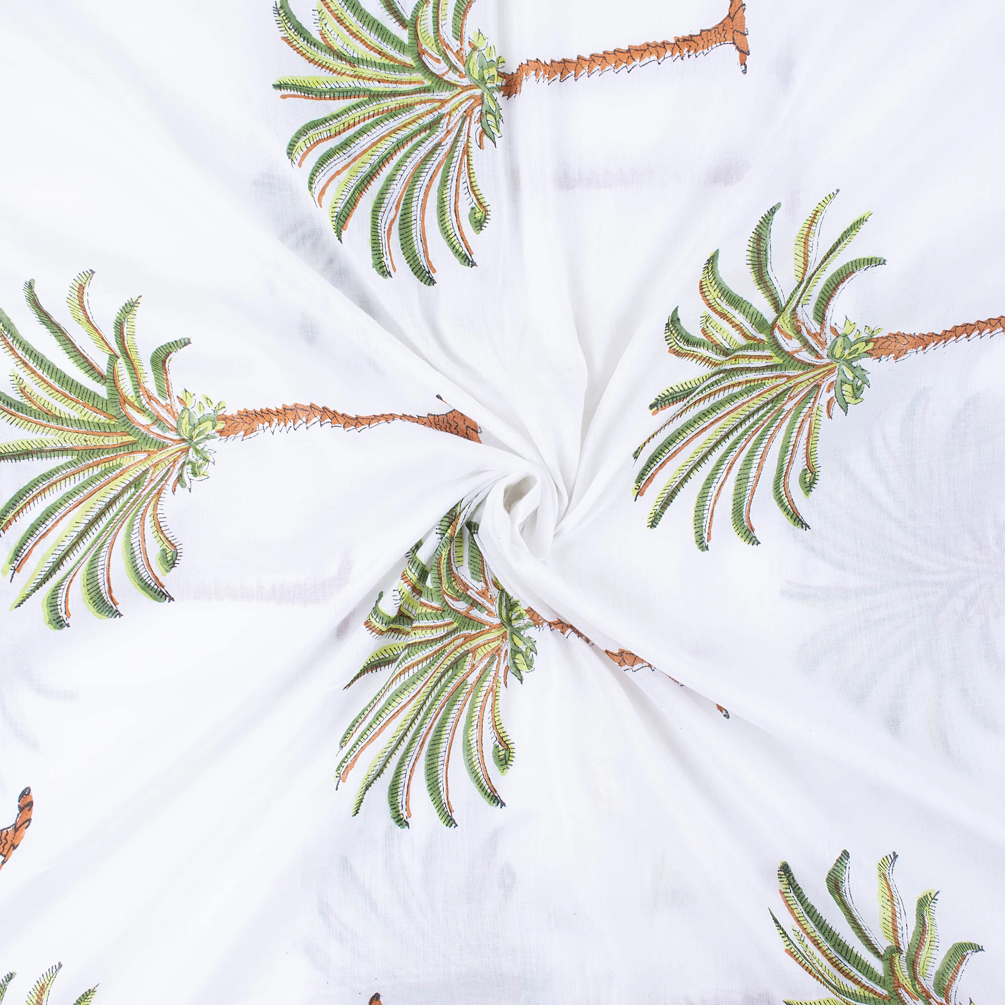 Indian Palm Print Handmade Block Printed Pure Cotton Fabric - Image 2