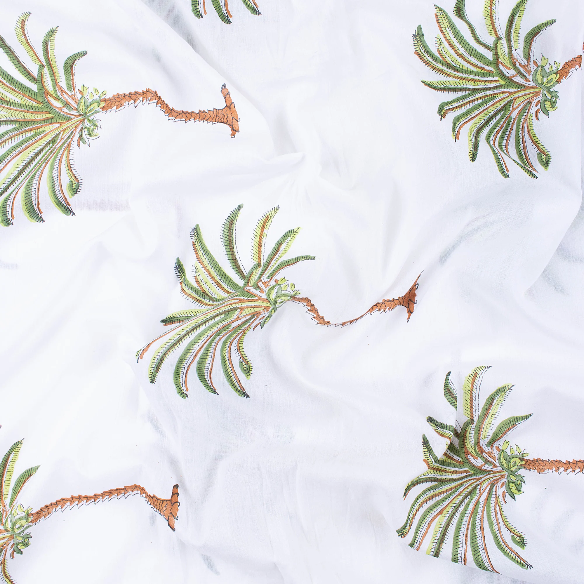 Indian Palm Print Handmade Block Printed Pure Cotton Fabric - Image 3