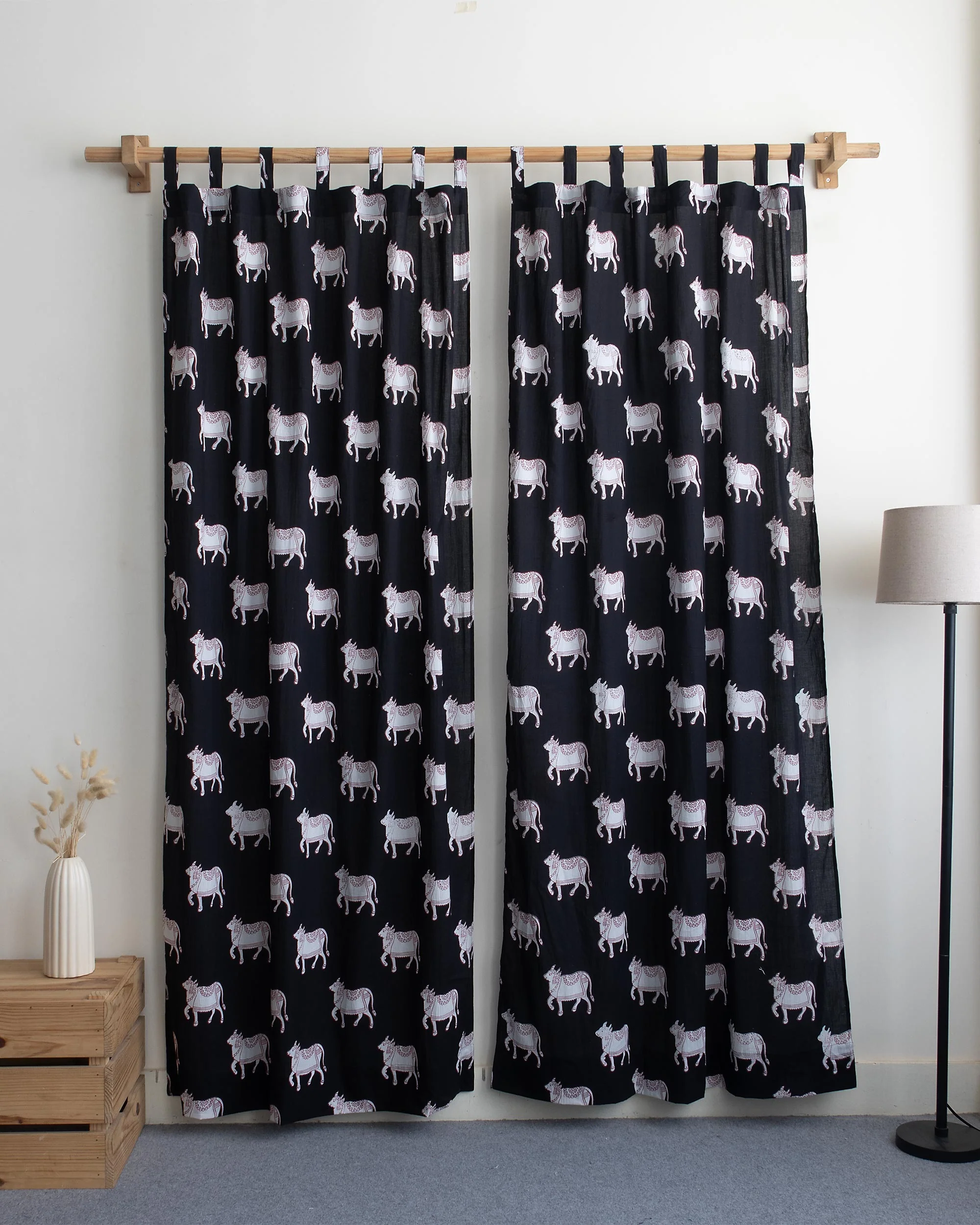 Indian Pichwai Cow Block Printed Cotton Curtains - Image 2