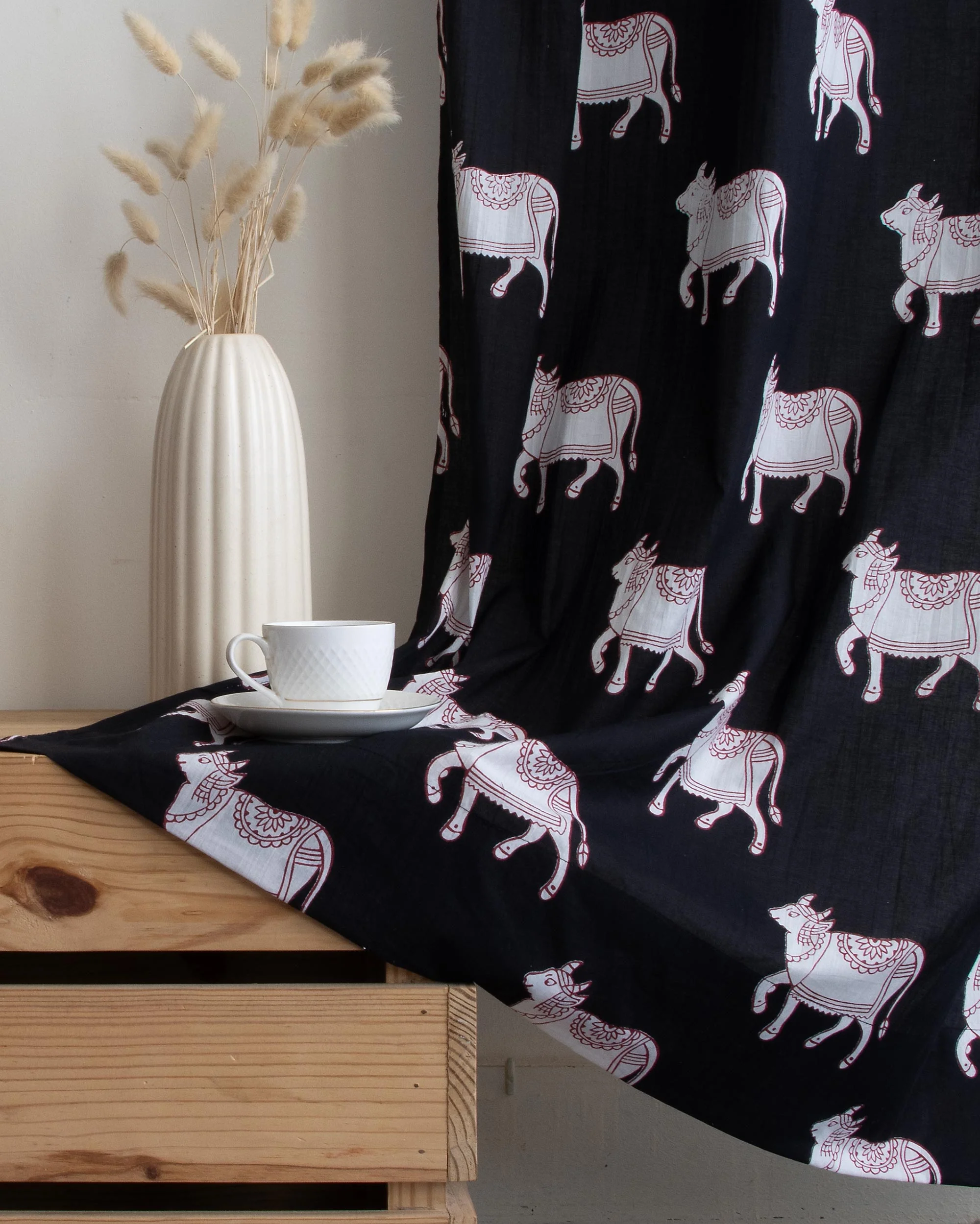 Indian Pichwai Cow Block Printed Cotton Curtains - Image 4