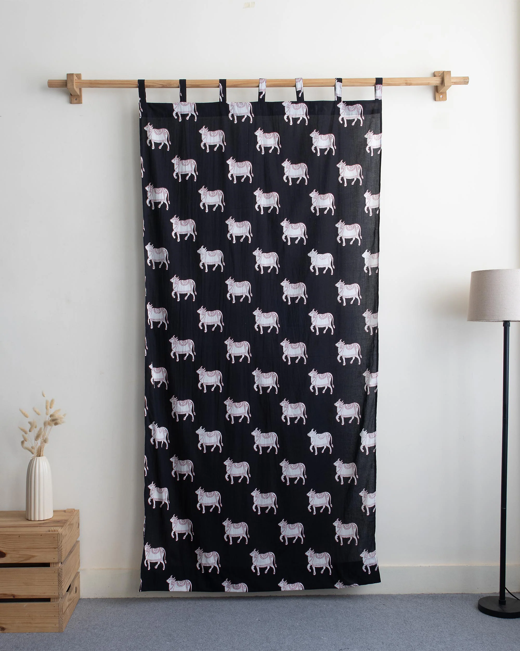 Indian Pichwai Cow Block Printed Cotton Curtains - Image 5