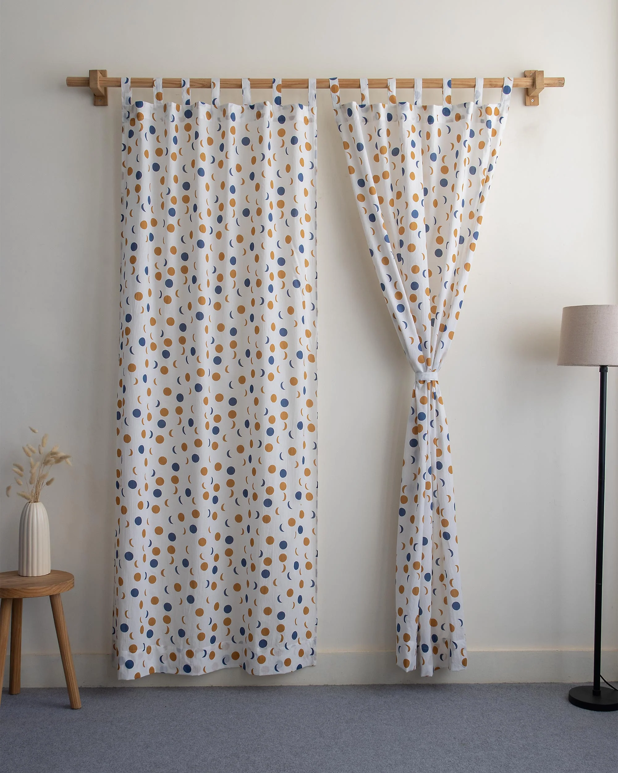 Polka Dots Block Printed Curtains Set for Bedroom - Image 3