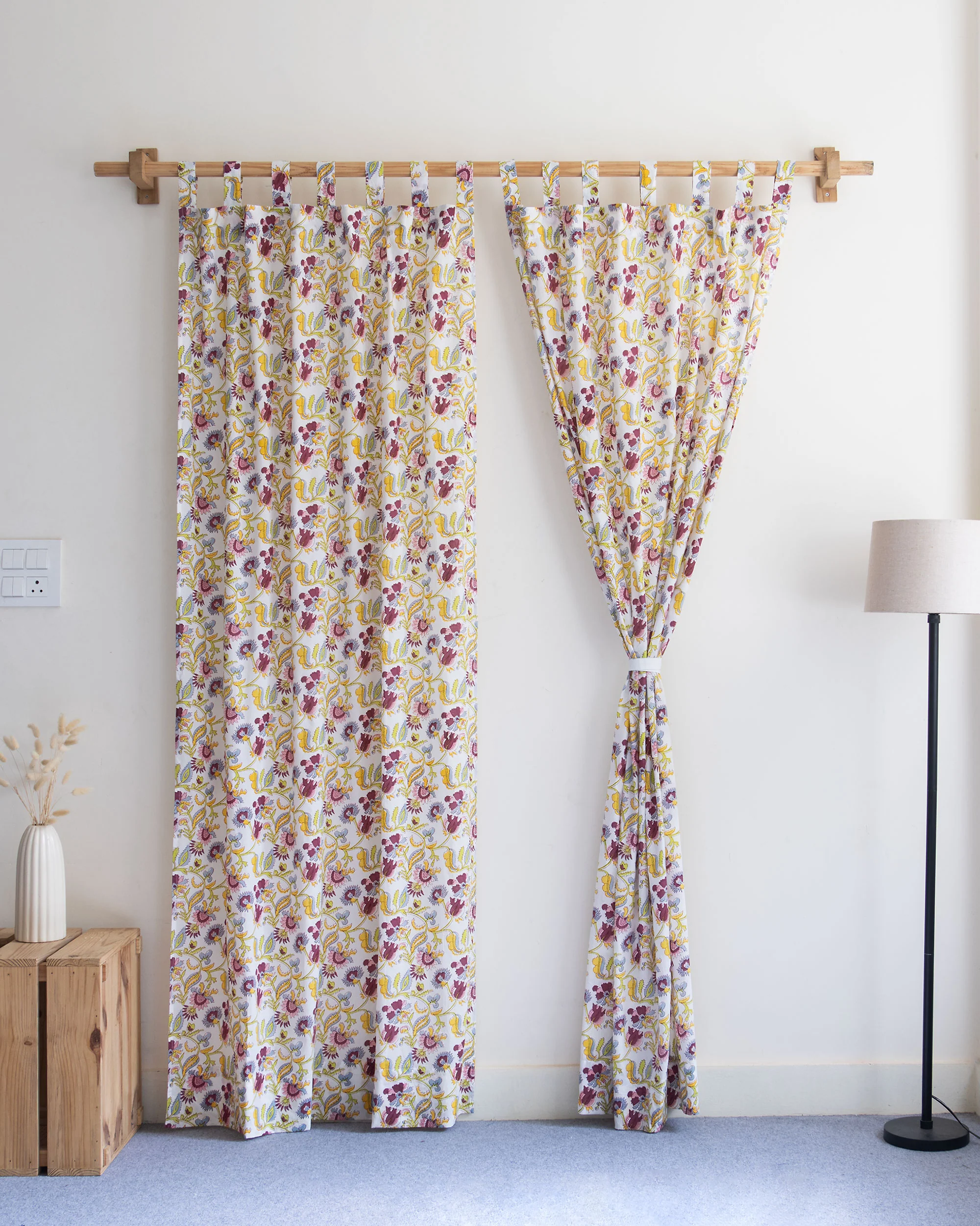 Pure Cotton Floral Block Printed Curtains for Door | Window | Home Decor | Cafe - Image 3