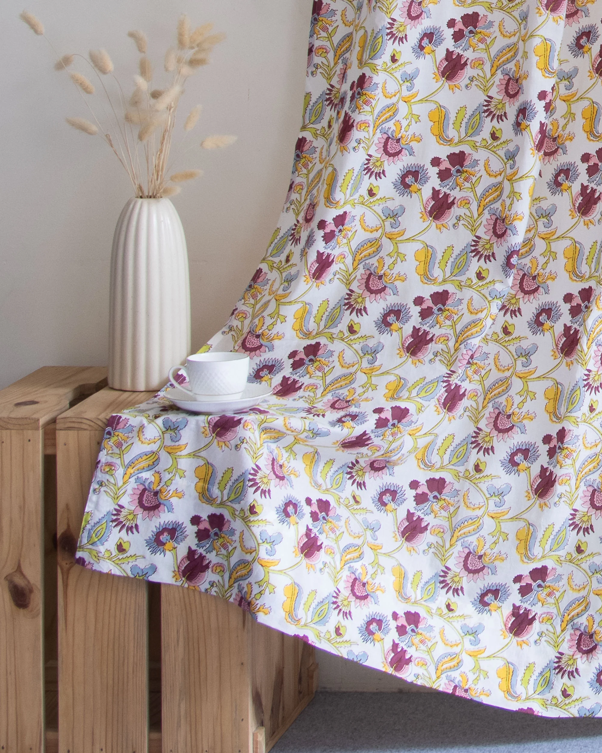 Pure Cotton Floral Block Printed Curtains for Door | Window | Home Decor | Cafe - Image 4