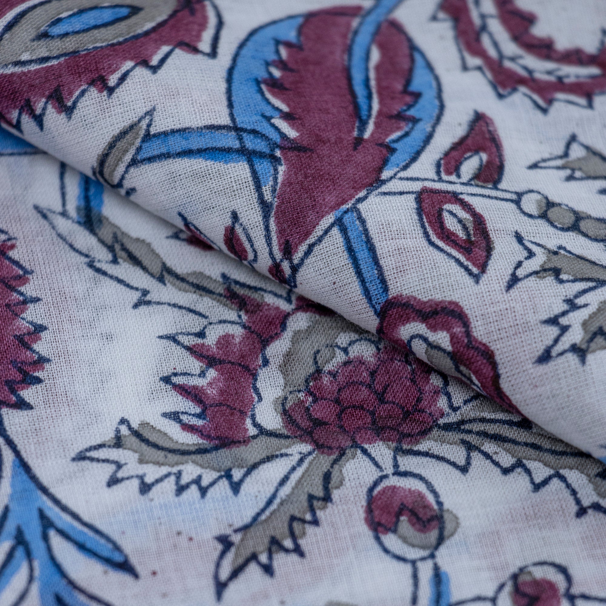 Indian Red Floral Hand Block Print Cotton Fabric - Image 2