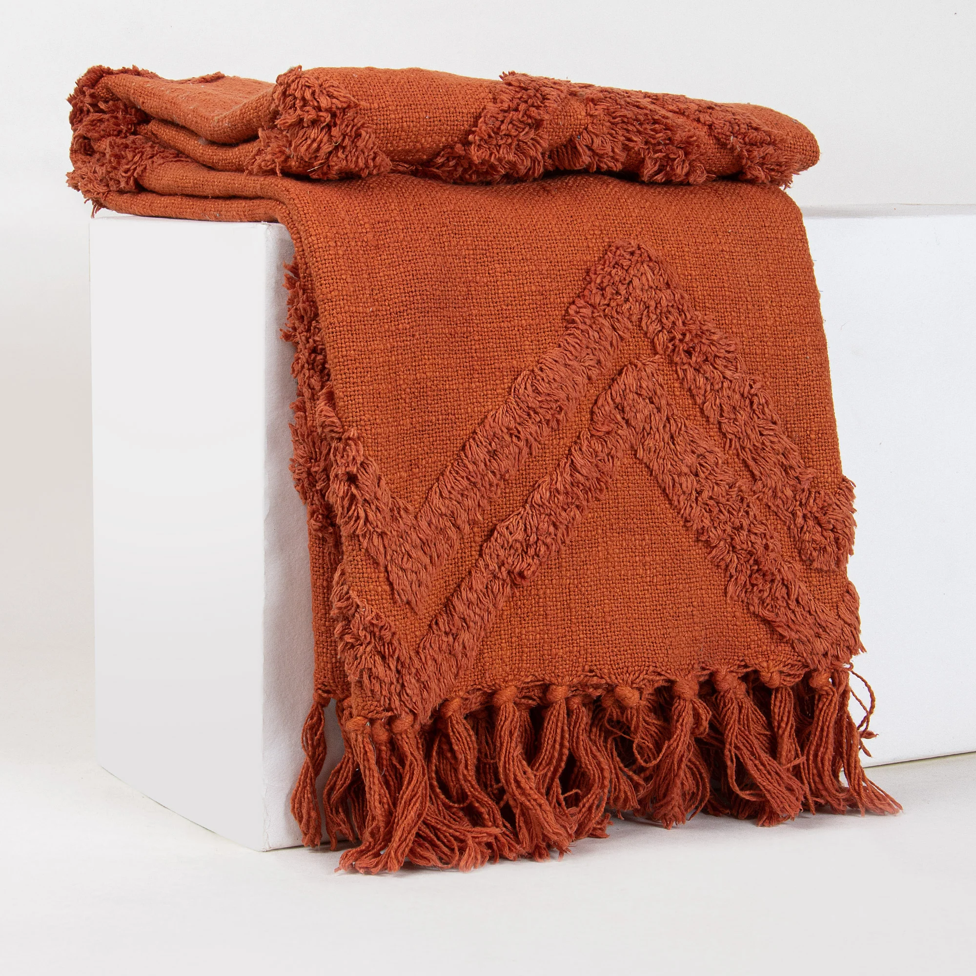 Indian Handmade Solid Organic Tufted Throw Blanket - Image 5