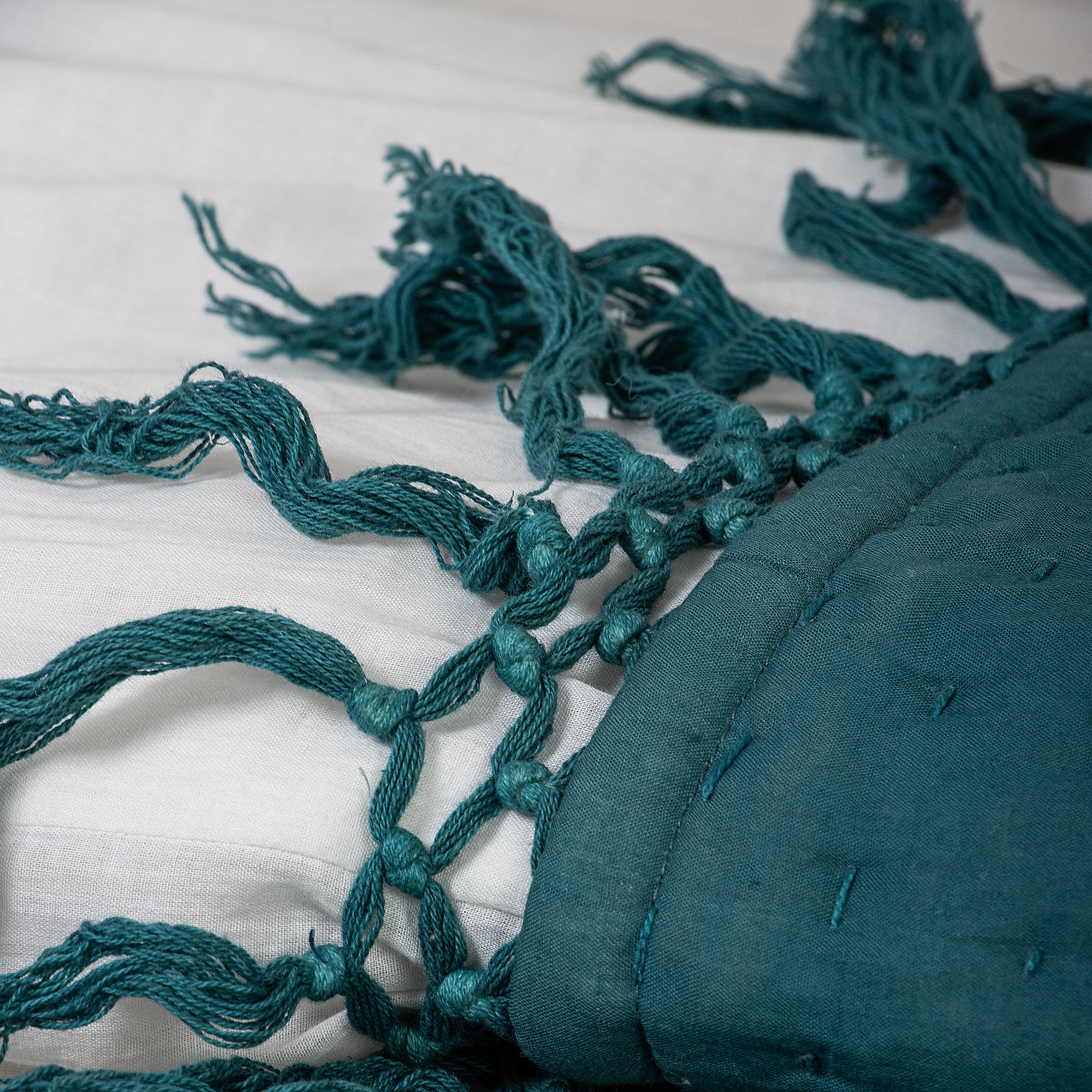 Indian Solid Teal Cotton Kantha Quilt Blanket - Image 5