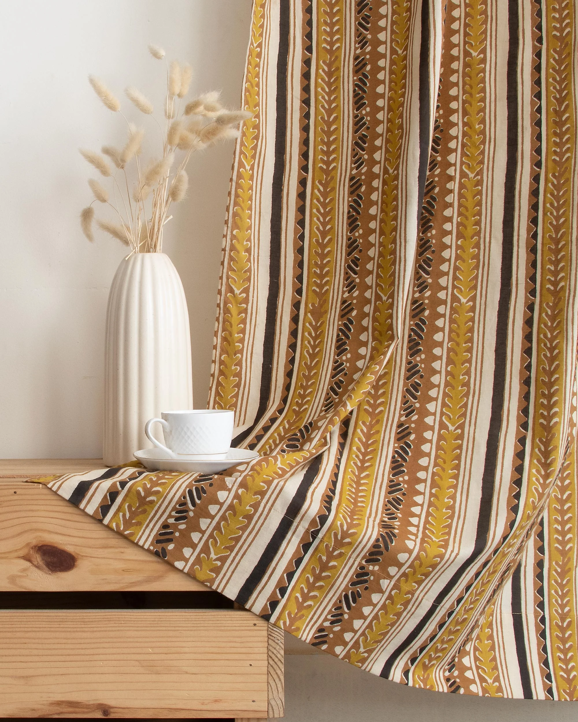 Premium Stripe Block Print Cafe Drapes Curtains - Image 4