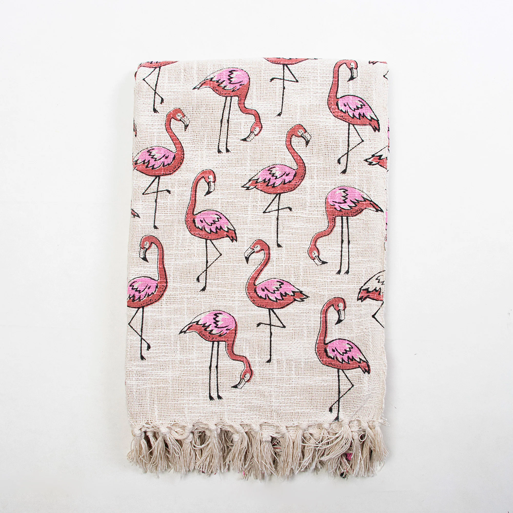 Light Weighted Block Printed Flamingo Bird Cotton Throw Blanket - Image 3