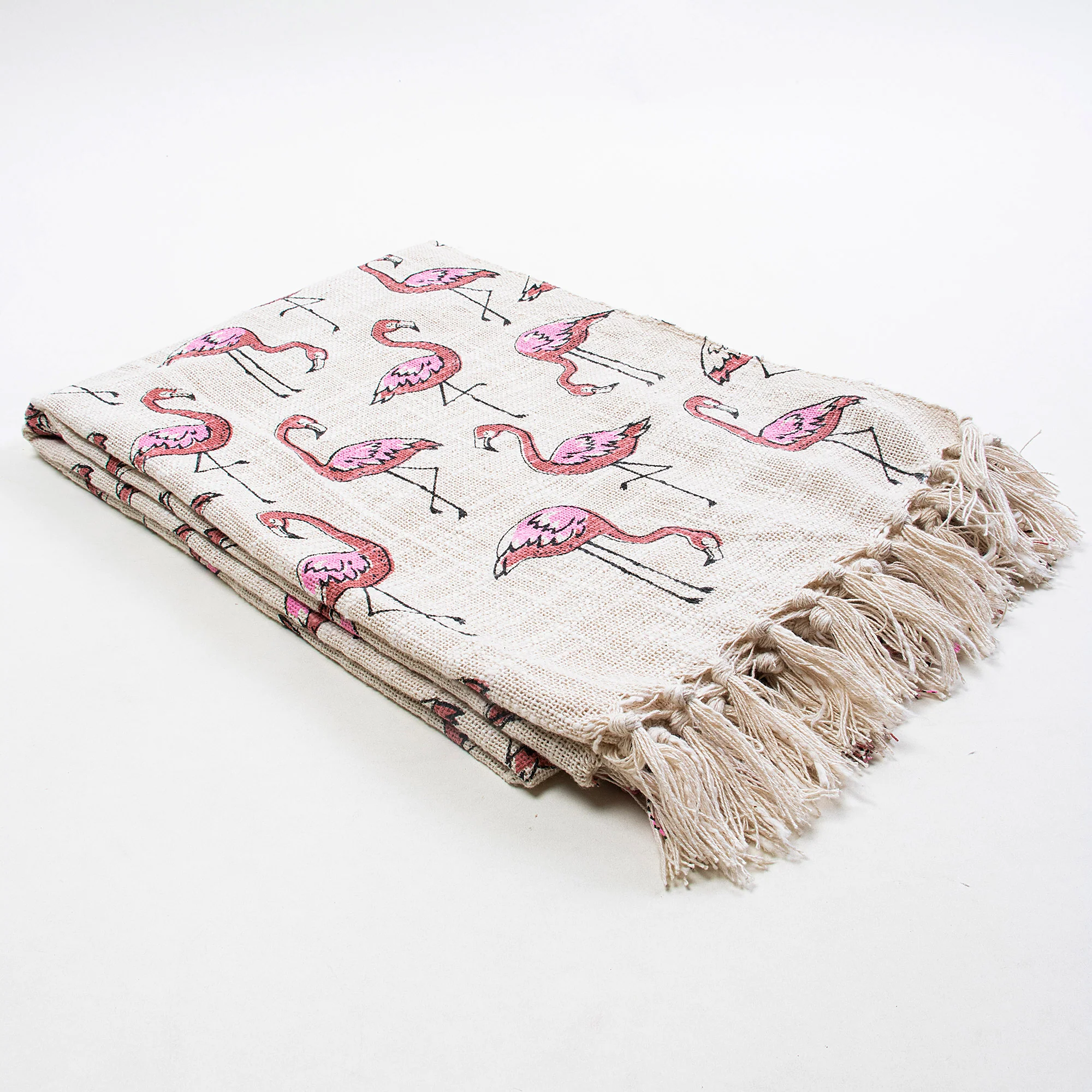 Light Weighted Block Printed Flamingo Bird Cotton Throw Blanket - Image 4
