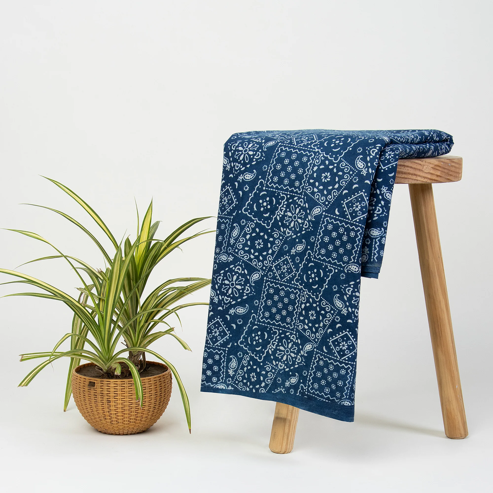 Geometrical Patchwork Indian Hand Printed Indigo Blue Sewing Cotton Fabric - Image 5