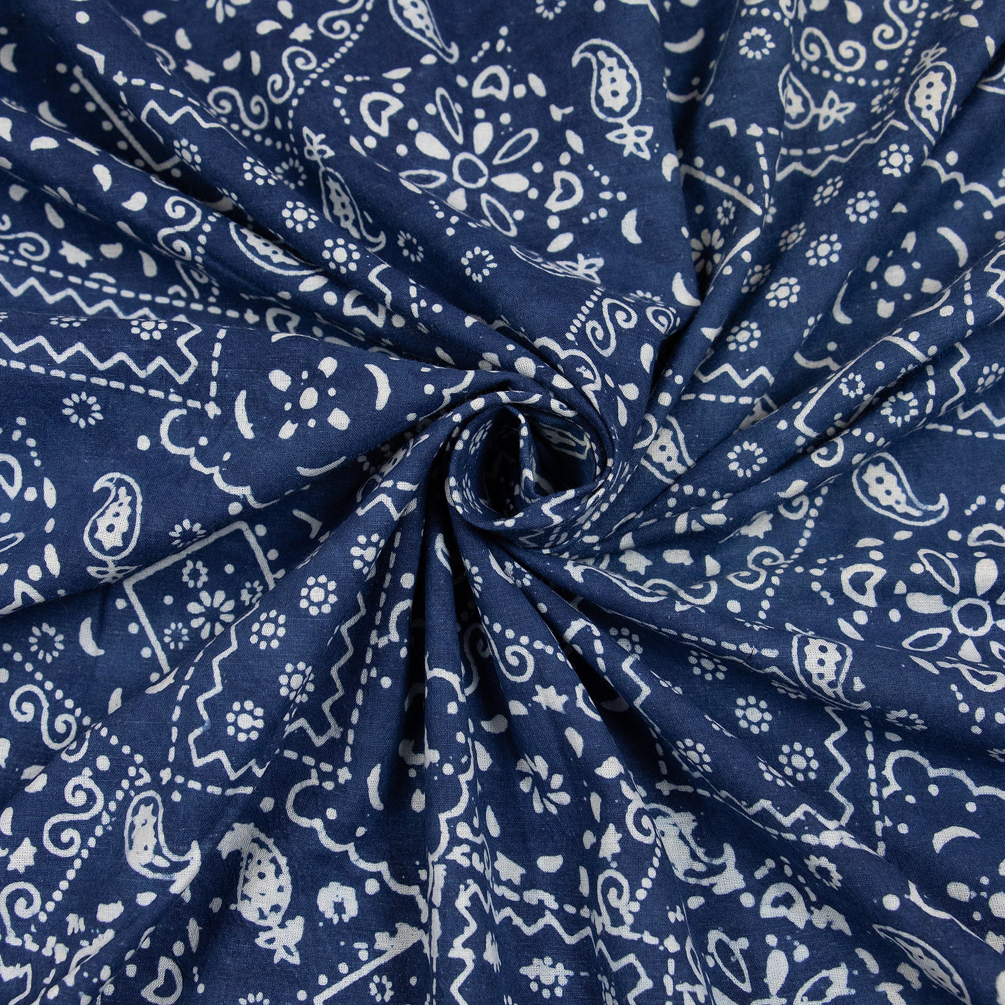 Geometrical Patchwork Indian Hand Printed Indigo Blue Sewing Cotton Fabric - Image 6