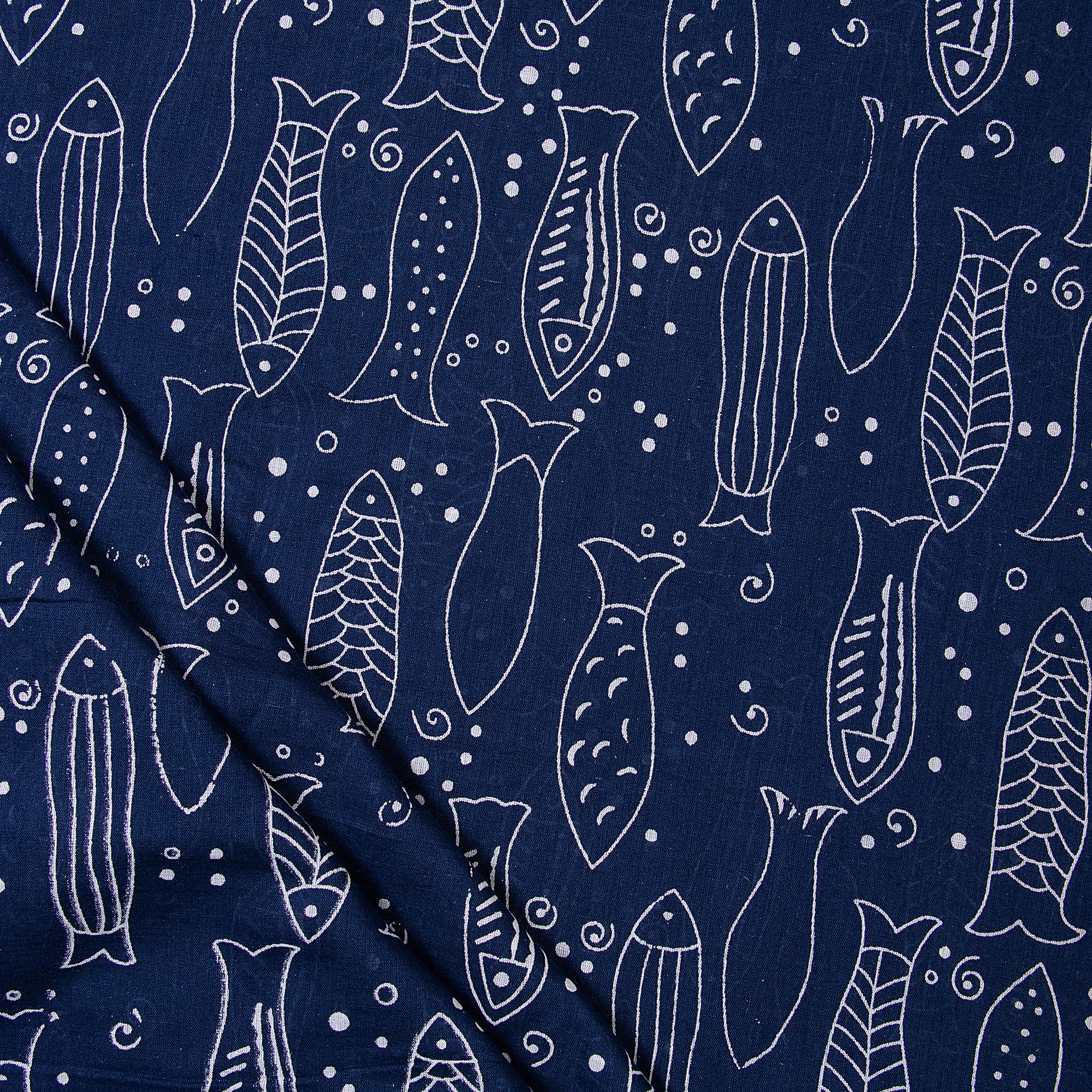 Indigo Animal Hand Block Print Organic Cotton Fabric - Image 5