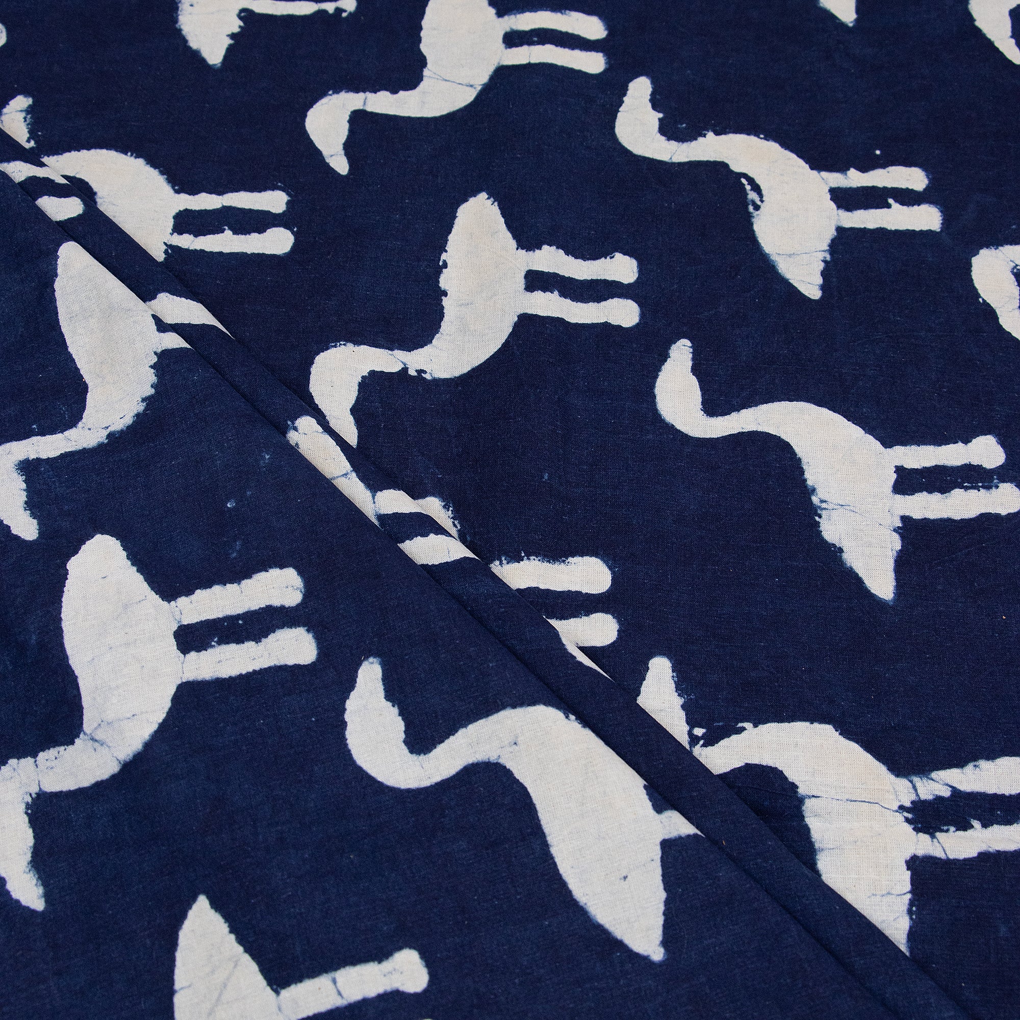 Luxury Indian Hand Printed Pure Cotton Indigo Blue Flamingo Bird Fabric Cloth - Image 3