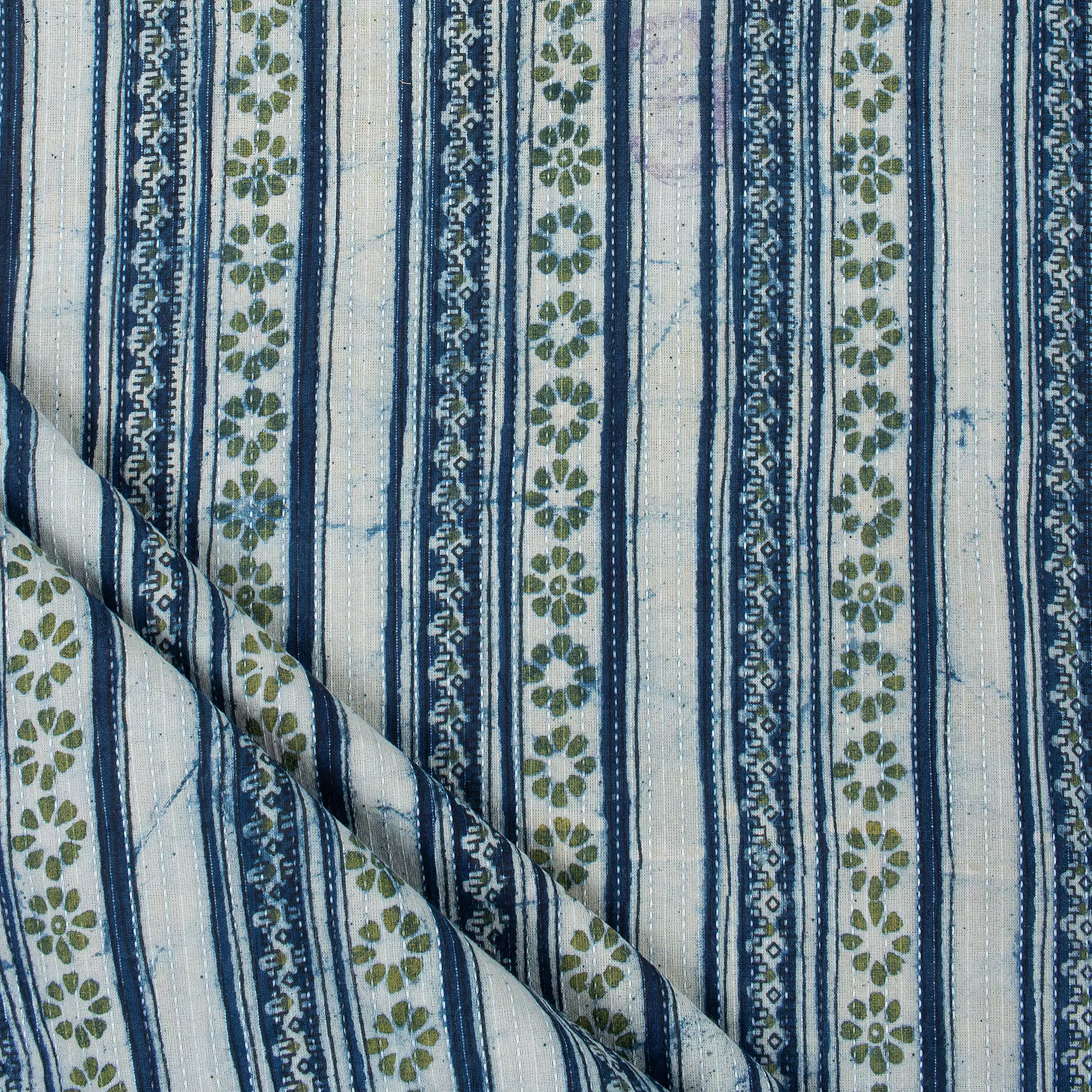 Indigo Blue India Block Printed Cotton Kantha Fabric
