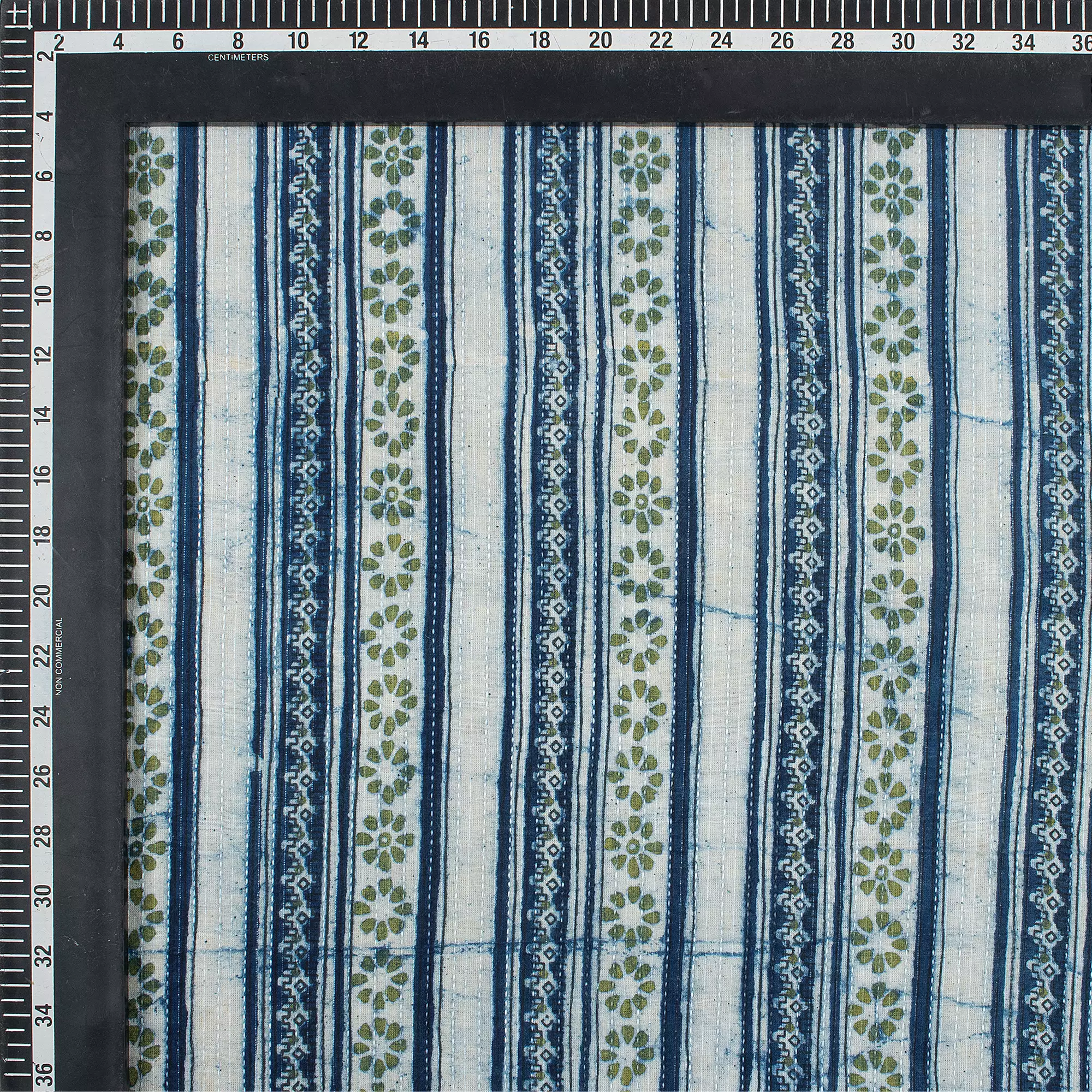 Indigo Blue India Block Printed Cotton Kantha Fabric - Image 3
