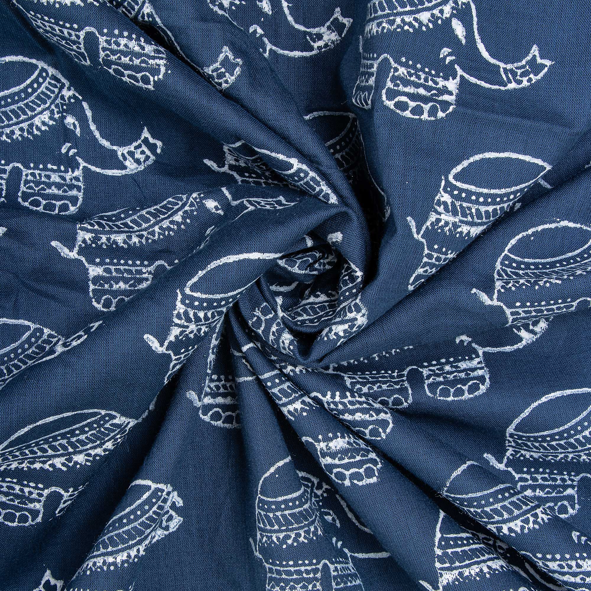 Light Weighted Indigo Blue Animal Print Pure Cotton Fabric for Kurta - Image 2