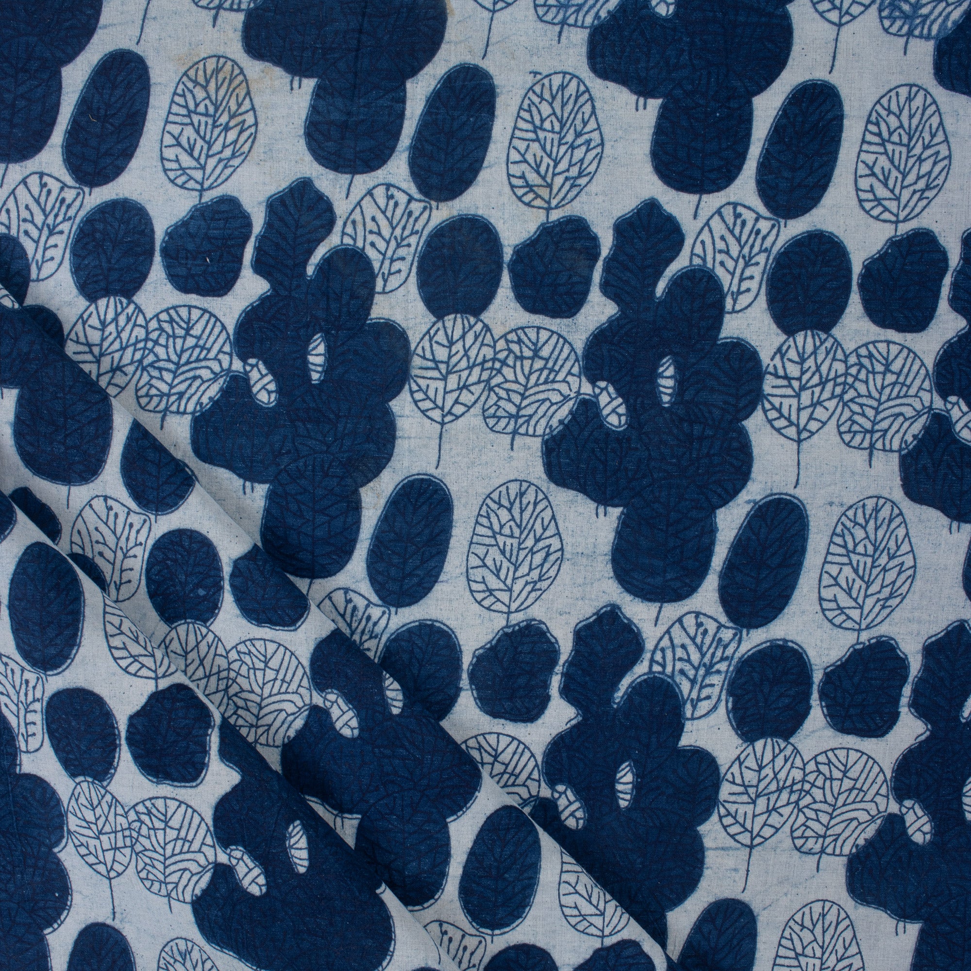 Indigo Blue Block Printed Cotton Fabric by Yard