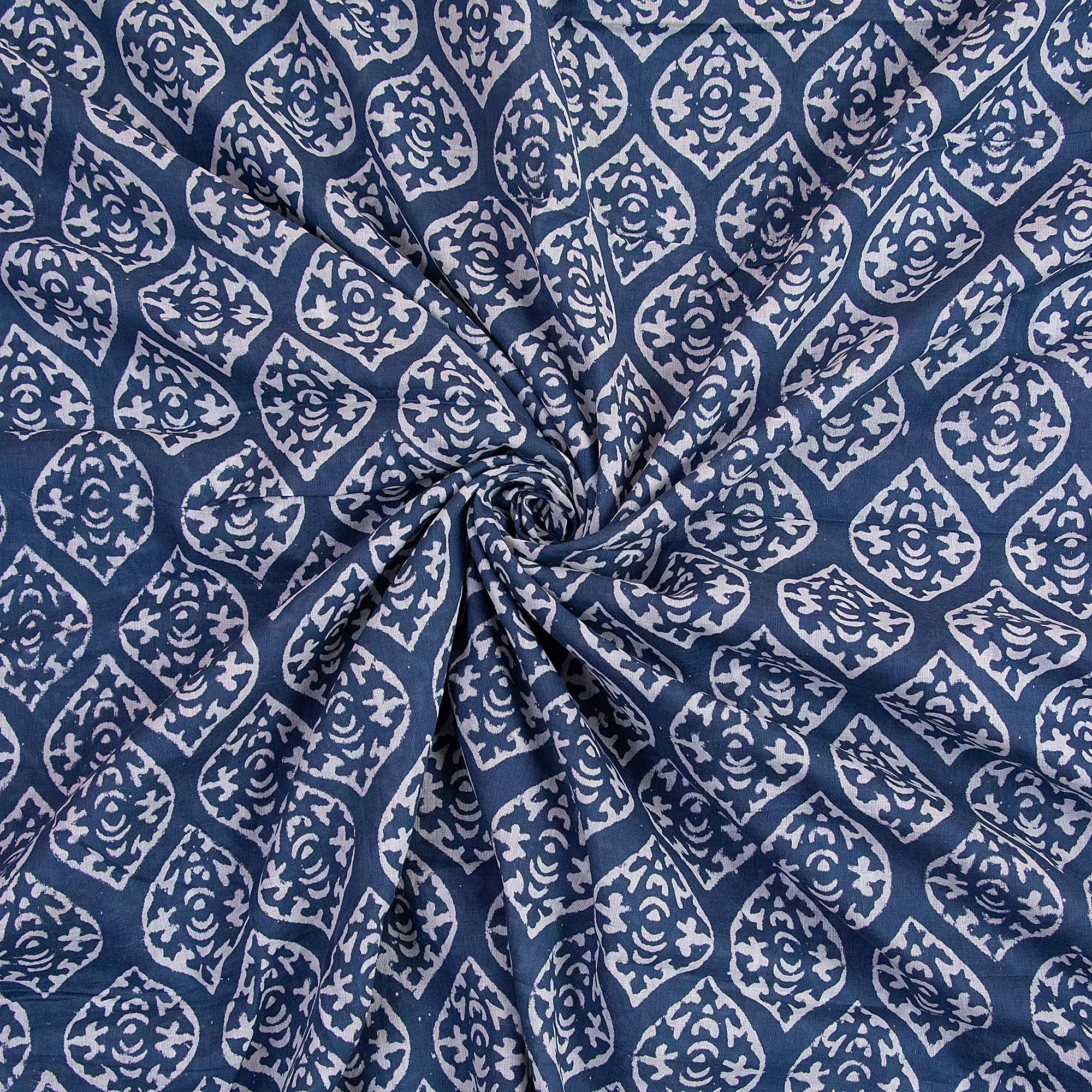 Premium Leaf Print Hand Block Discharge Cotton Fabric - Image 4