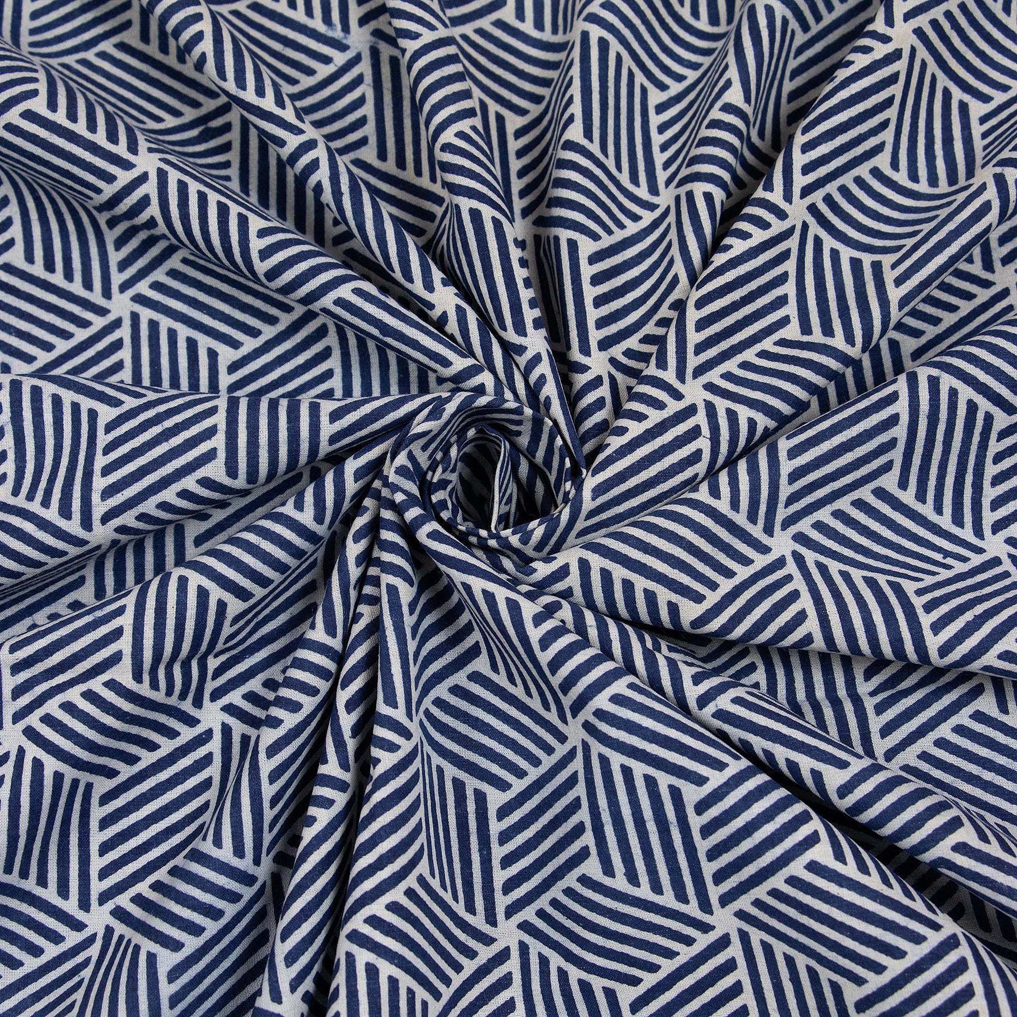 Geometric Indigo Blue Indian Handmade Cotton Light Weighted Fabrics - Image 5