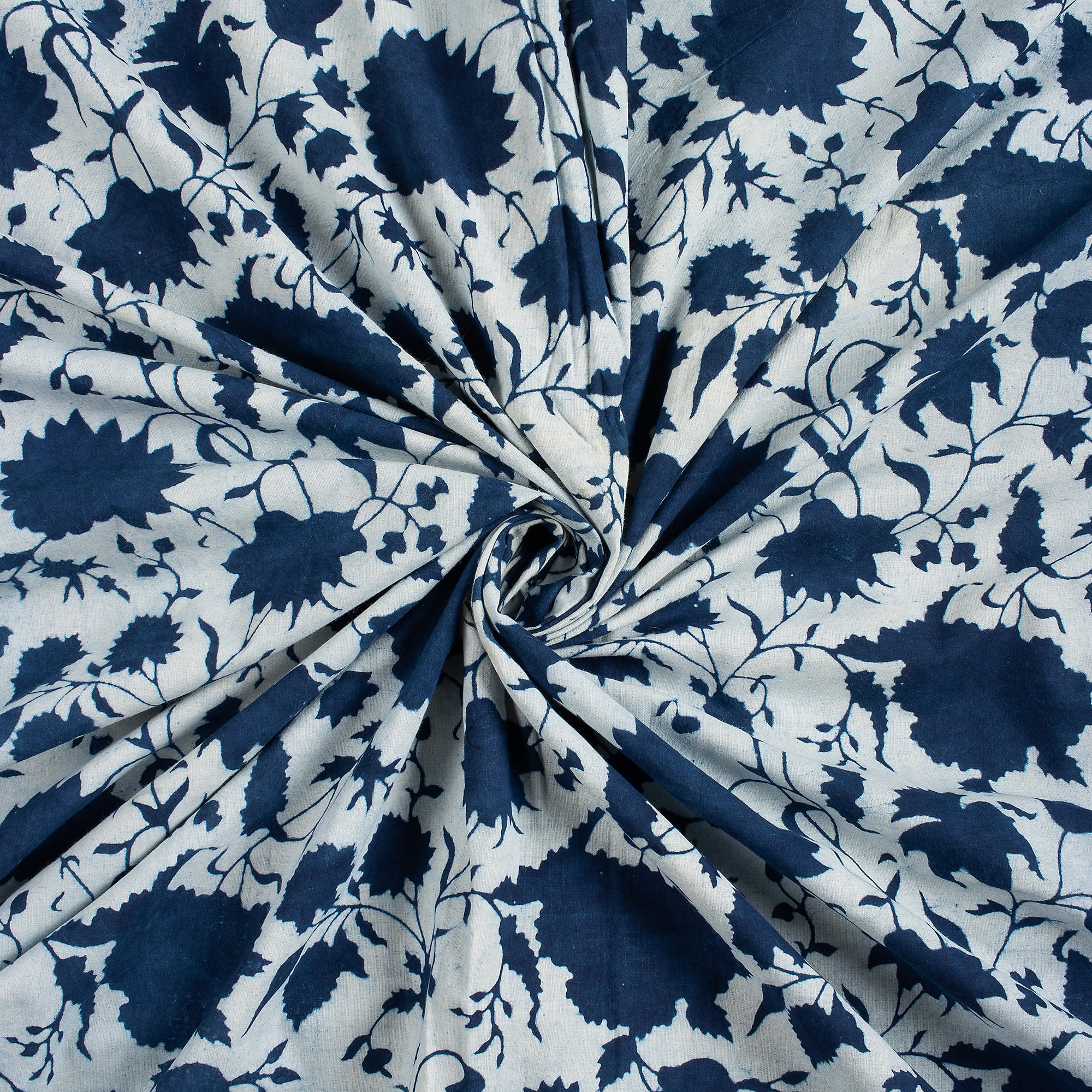 Indigo Blue Cotton Hand Block Printed Fabric by Yard - Image 3