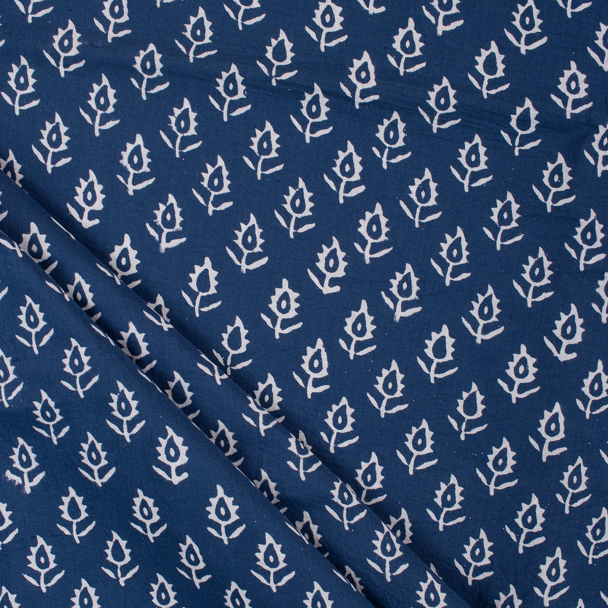 Blue Buti Hand Block Print Indigo Cotton Indian Running Fabrics