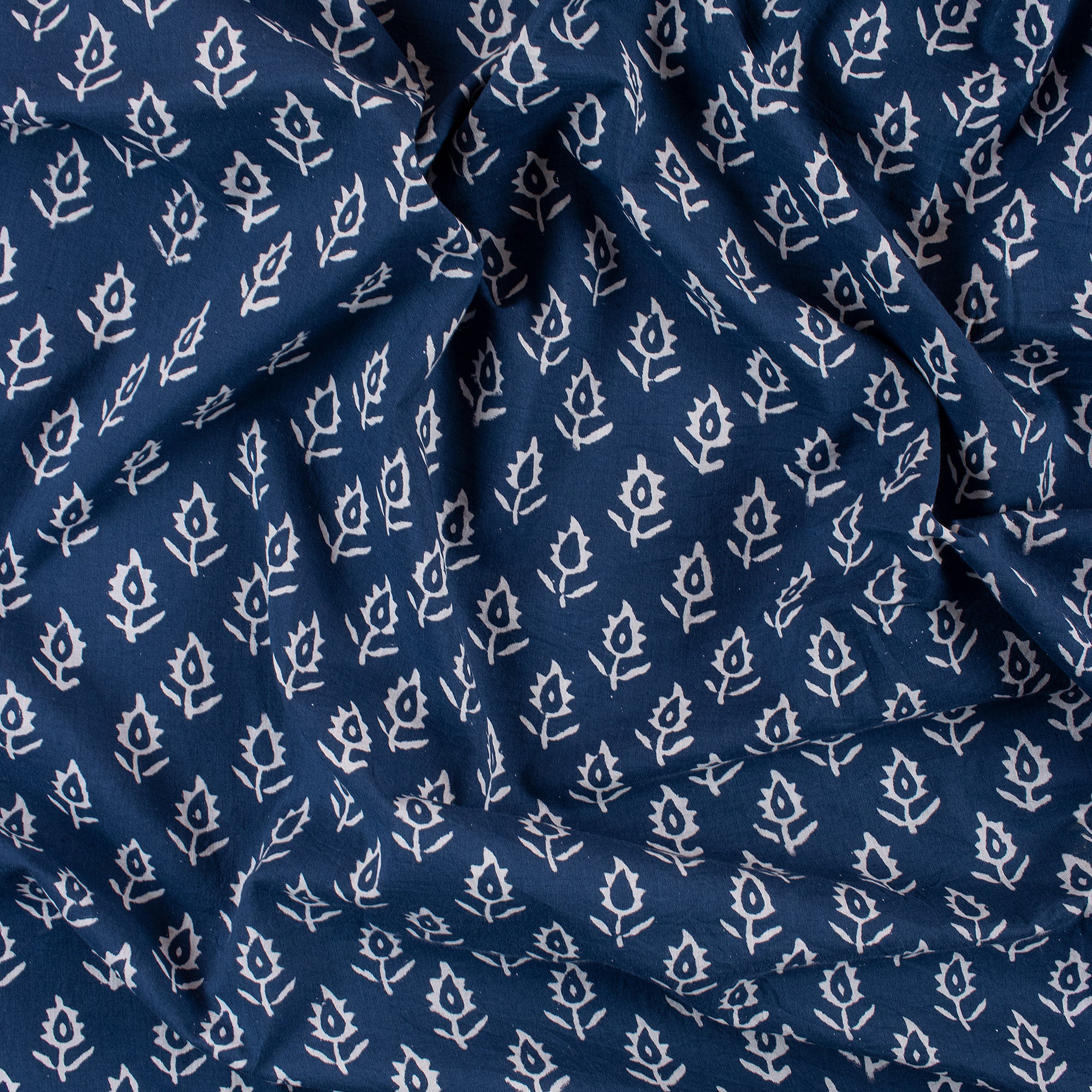 Blue Buti Hand Block Print Indigo Cotton Indian Running Fabrics - Image 3