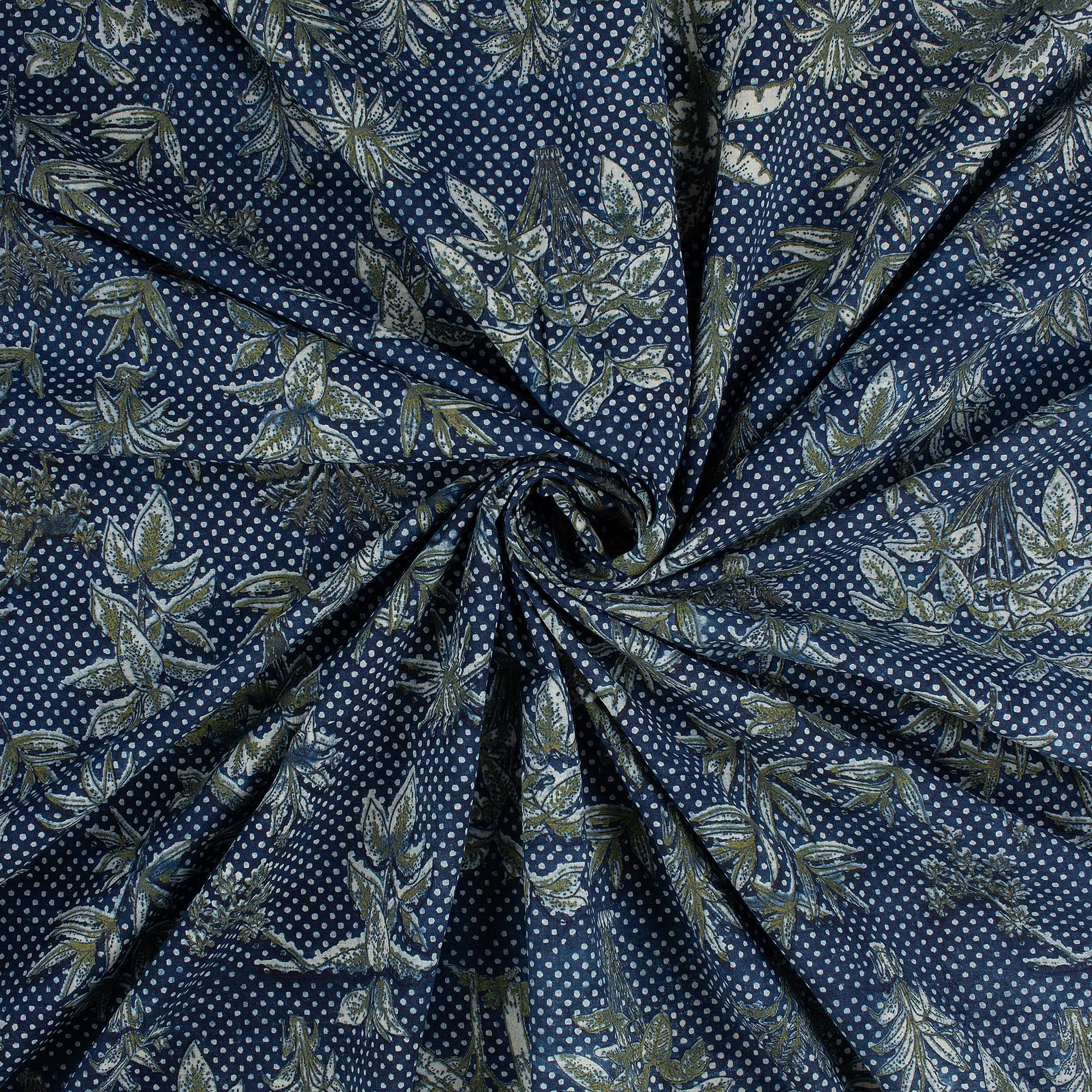 Indigo Blue Floral 100% Cotton Fabric - Image 2
