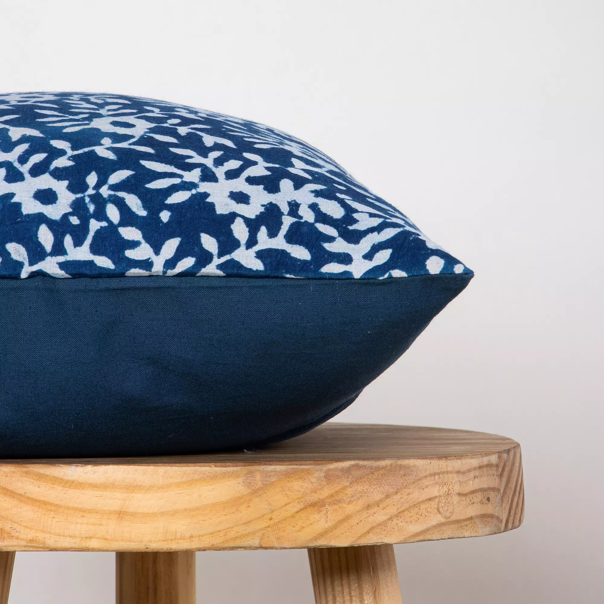 Indigo Blue Floral Hand Block Printed Cotton Cushion Cover - Image 5