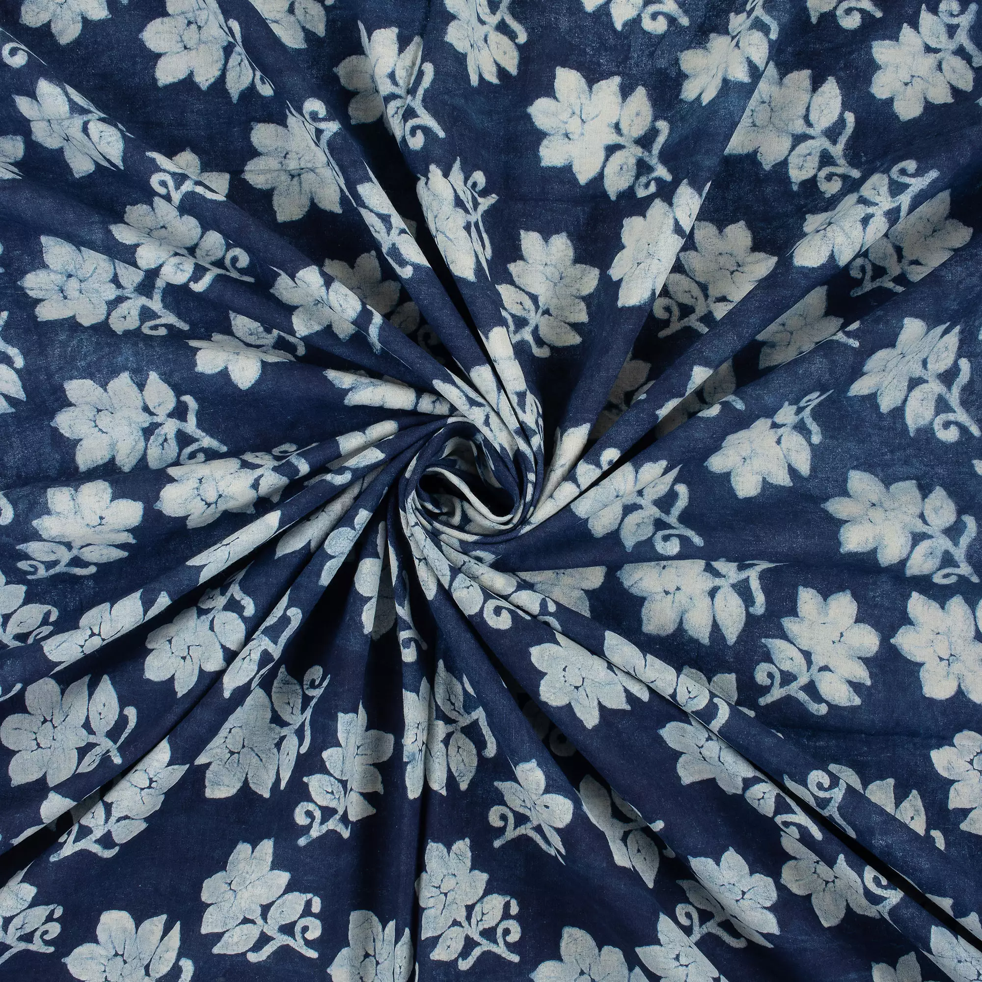 Indigo Blue Floral Hand Block Printed Cotton Fabric Material - Image 2